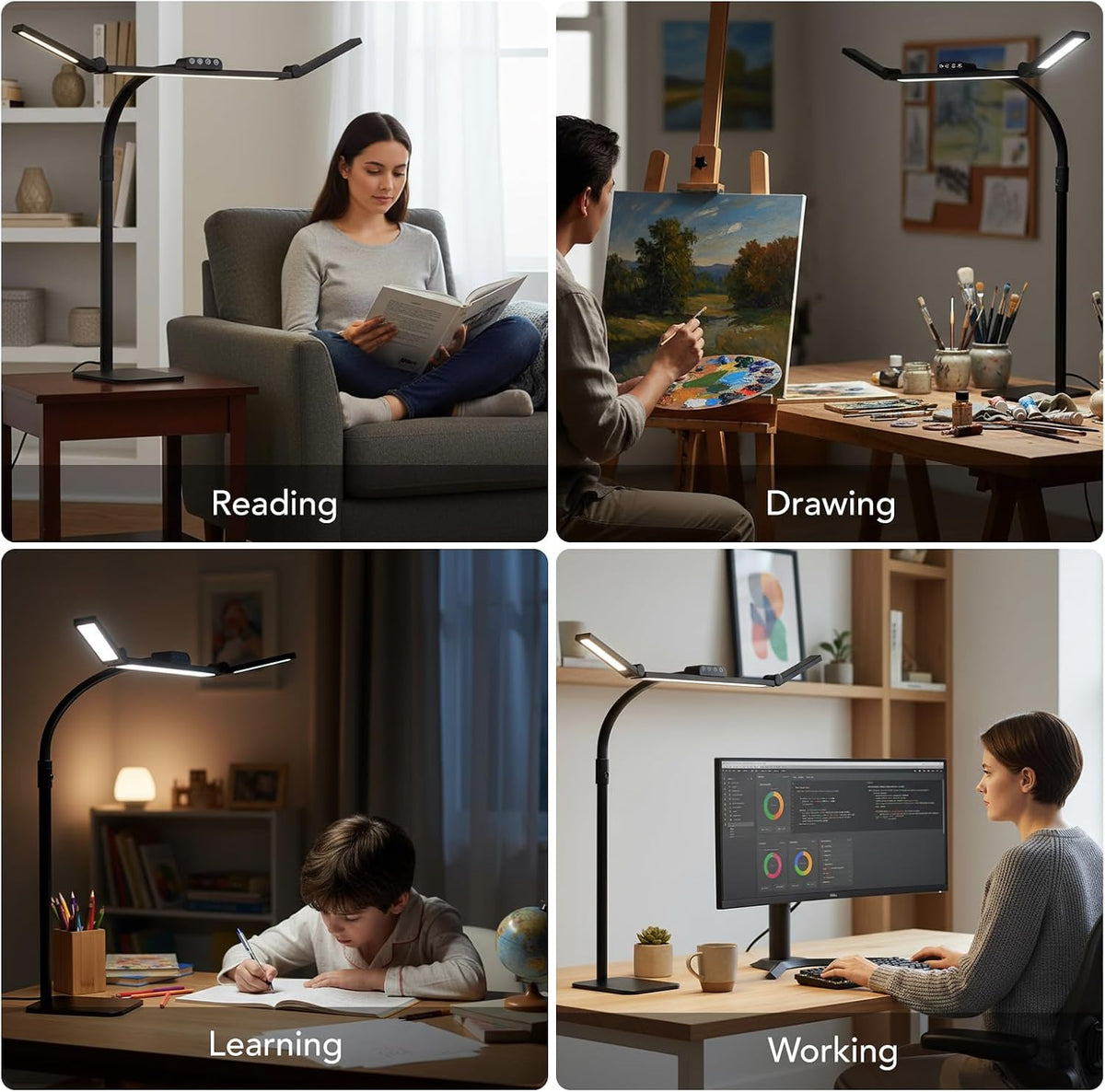 LED Desk Lamp for Home Office with Base, 28.2" Adjustable Gooseneck Swing Arm Ultra Bright Desk Light, Dimmable