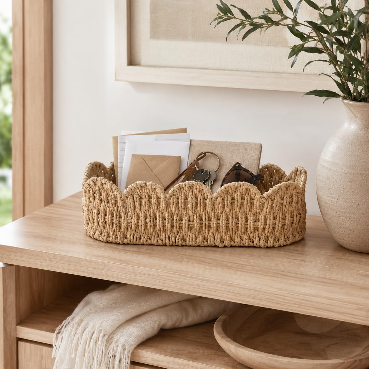 Scalloped Wicker Basket for Toilet Tank