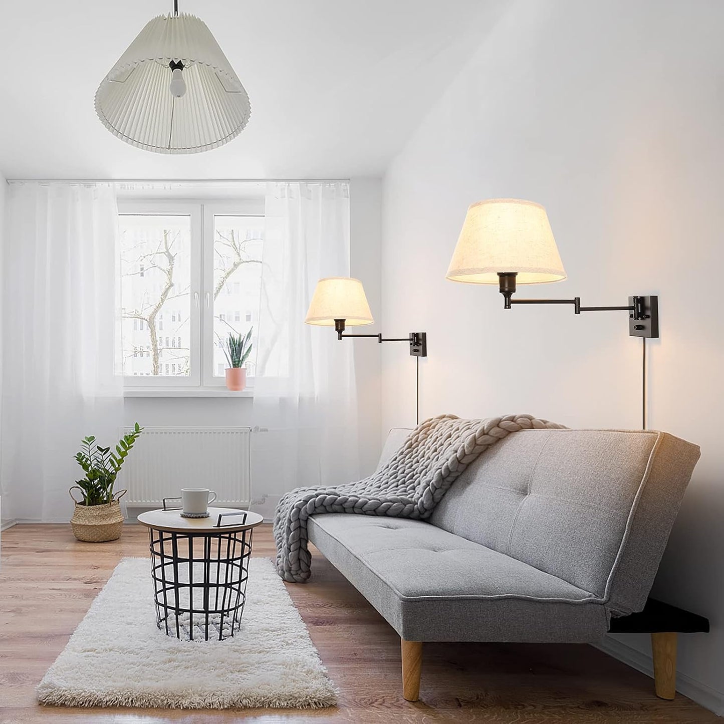 TRLIFE Dimmable Wall Sconce Plug in, Wall Sconces Set of Two Swing Arm Wall Lights with Plug in Cord and On/Off Dimmer