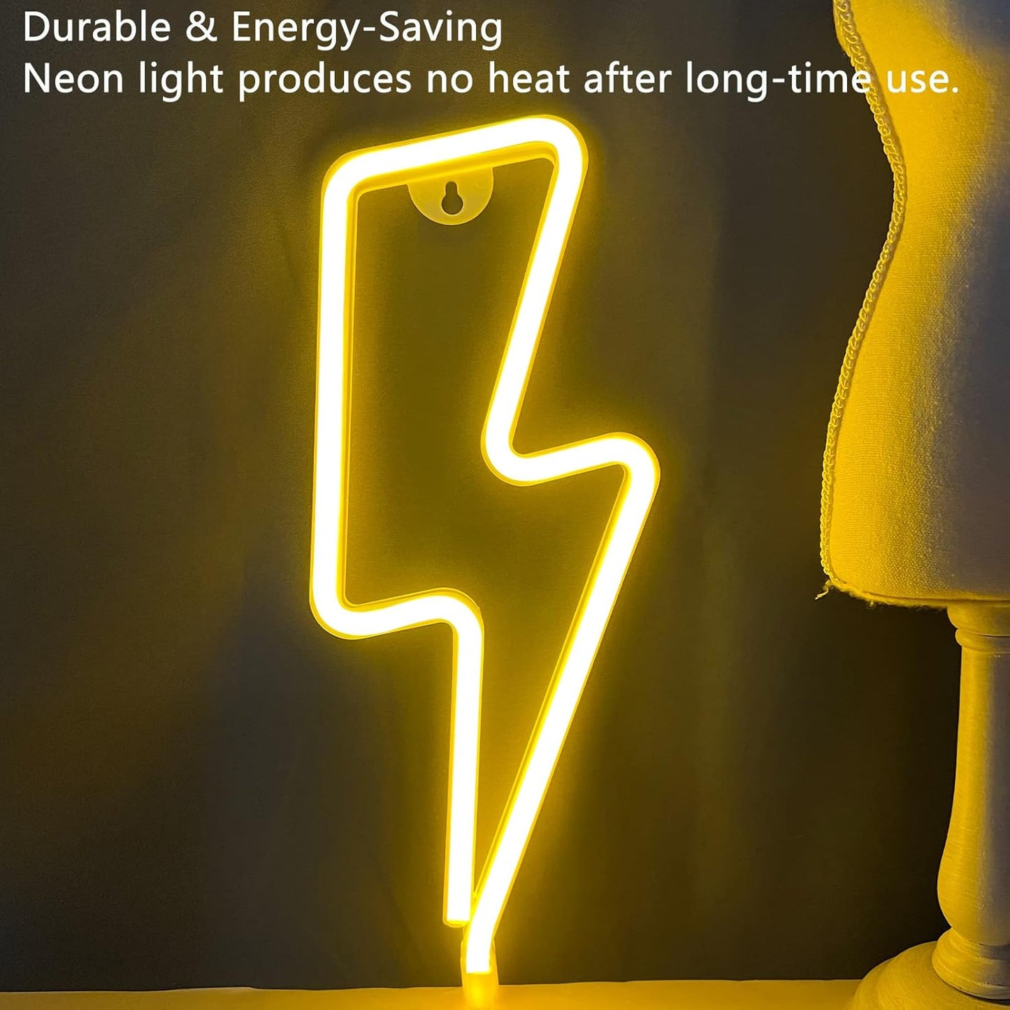 Battery or USB Powered Led Lightning Light Neon Sign / Yellow
