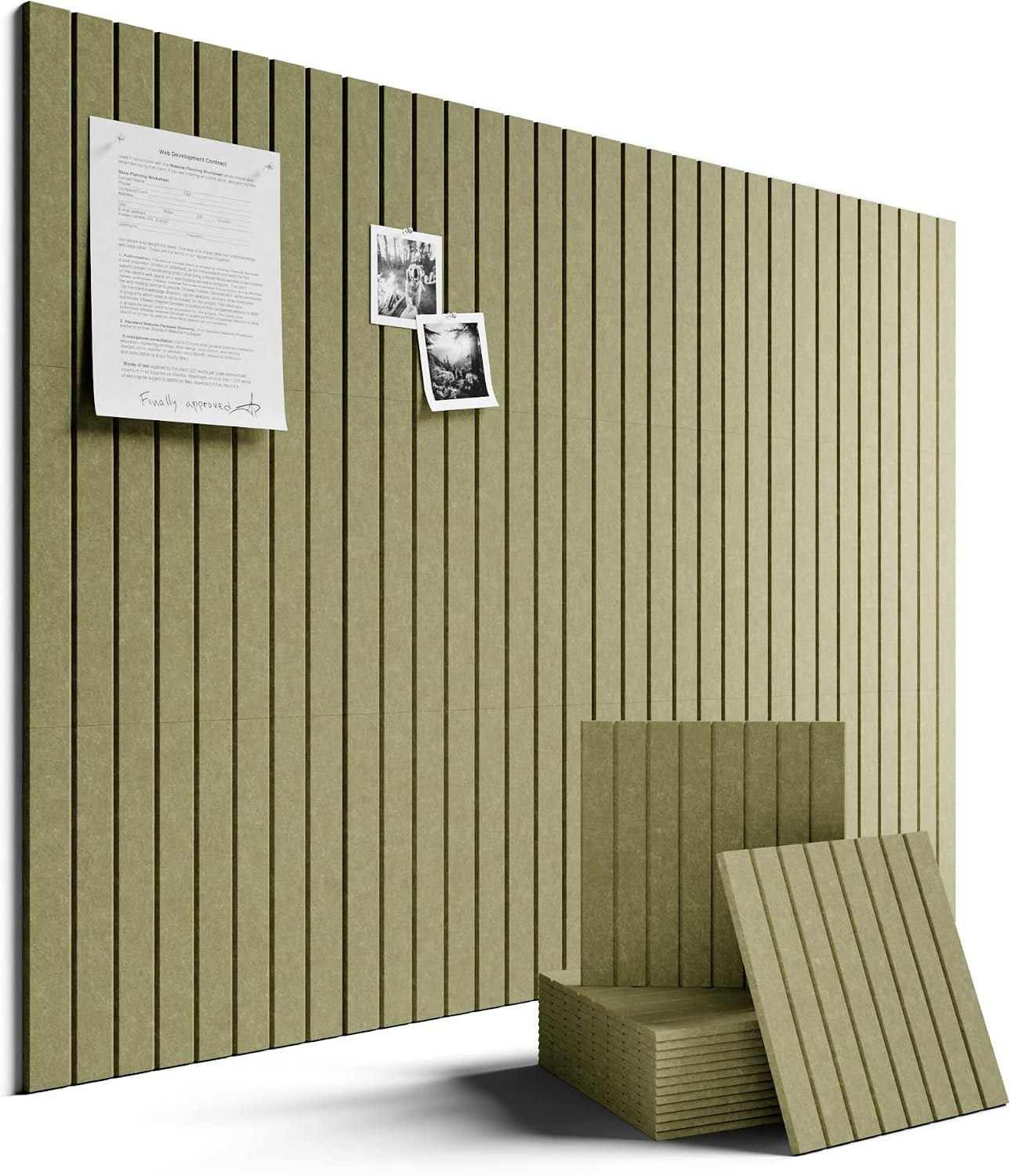 Fluxynara 48" x 36" Large Felt Bulletin Board, Olive Green