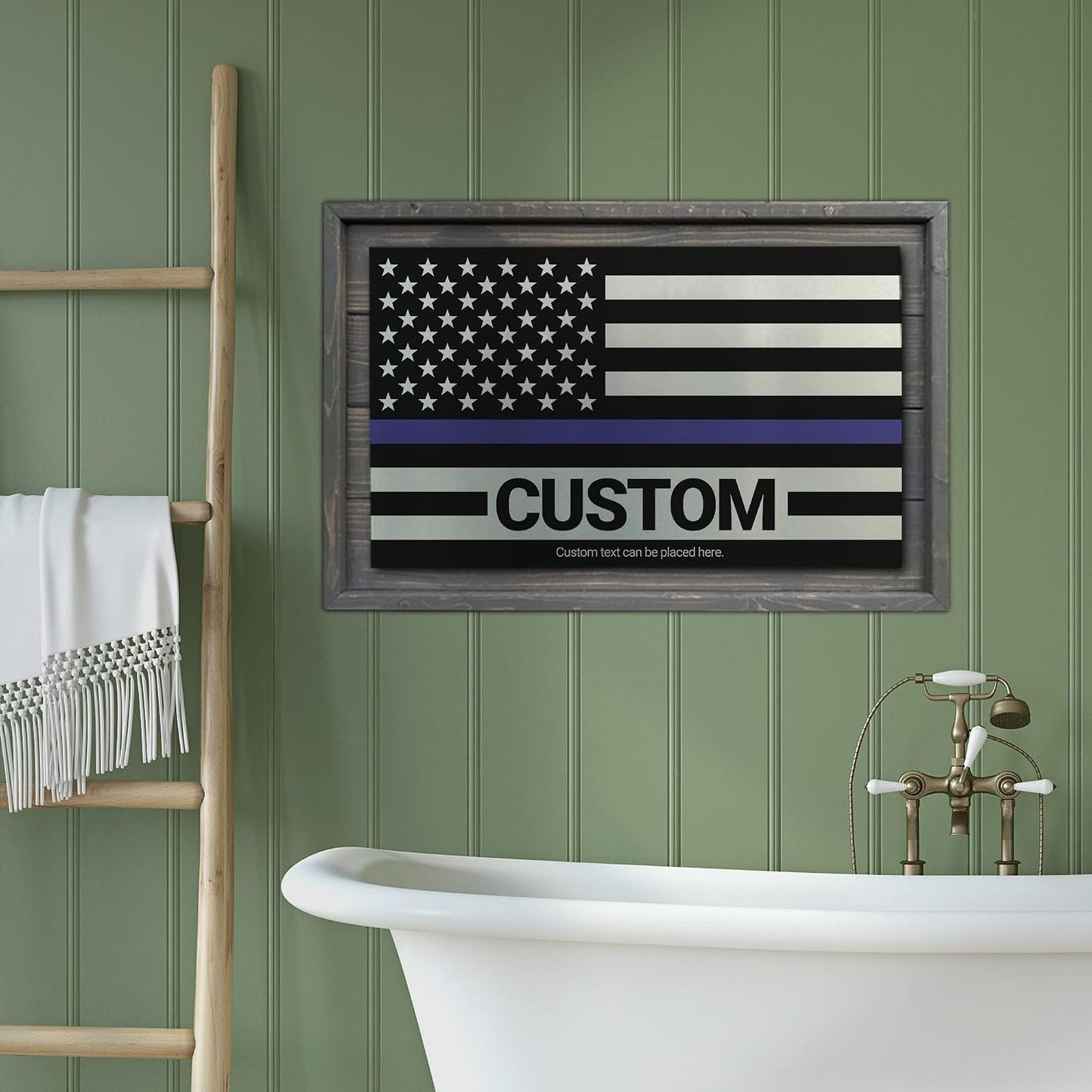 CUSTOM Rustic Thin Blue Line American Flag Made of Wood and Metal For Law / Blue Line Custom
