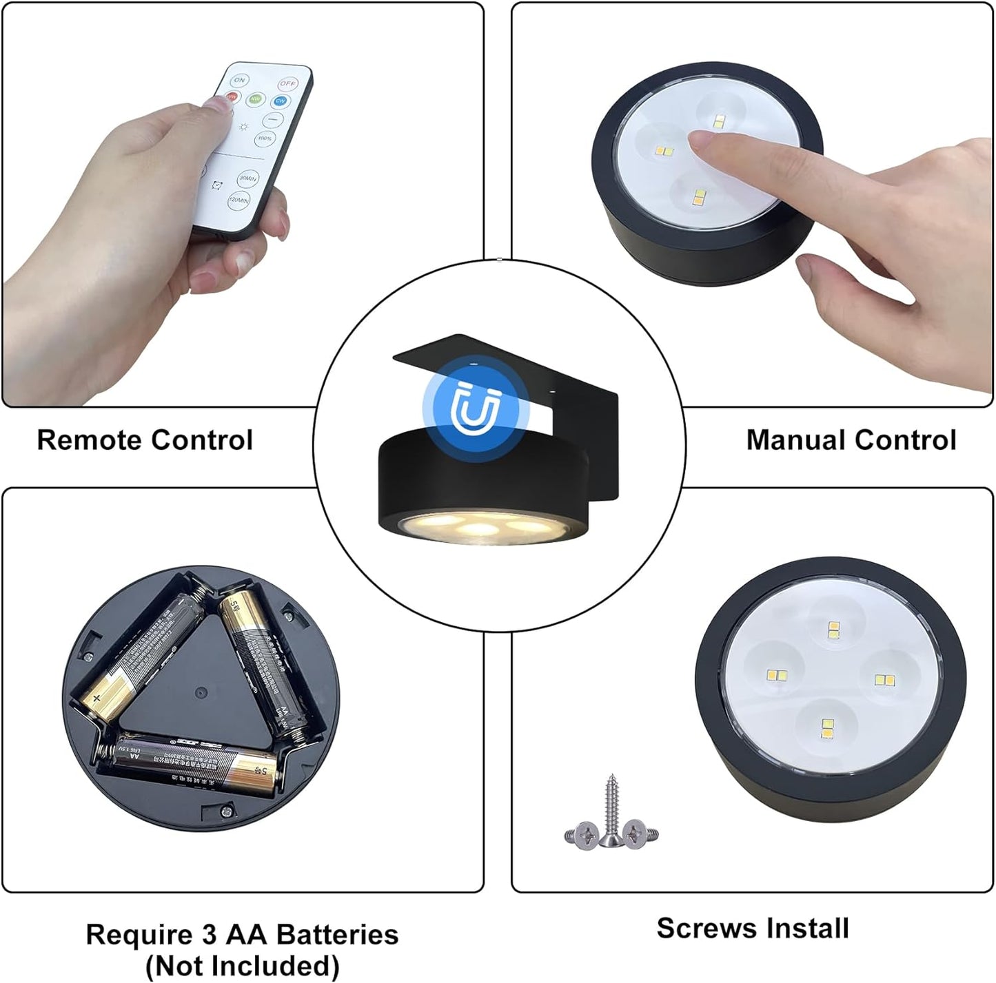 6-Pack Battery Operated Picture Light Magnetic Painting Light with 3 Lighting Modes,Remote and Dimmable Timer Art