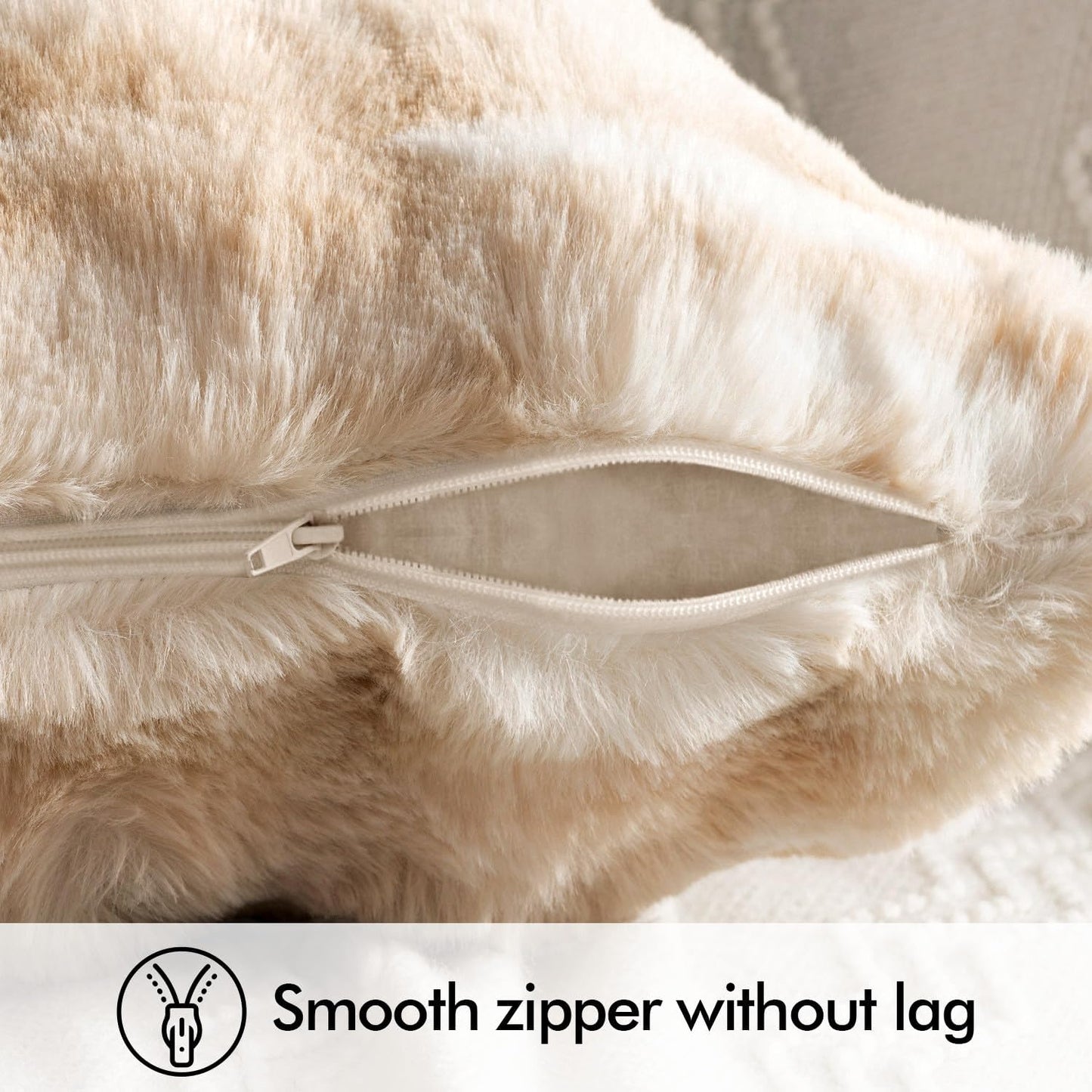 Faux Fur Pillow Covers Thick Soft Plush Throw Pillows Spring Home / 18 x 18 / White-beige / Set of 2