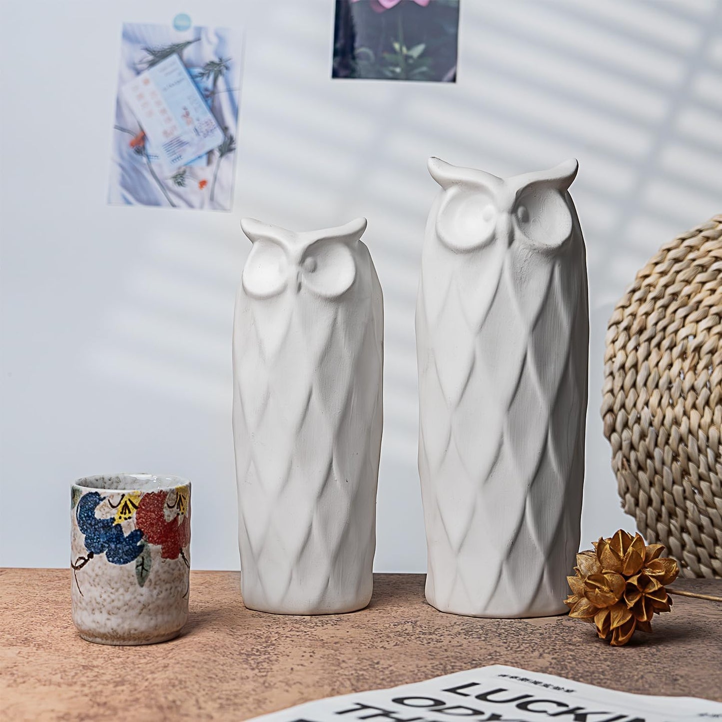 Owl Ceramic Vase / White / Set of 2