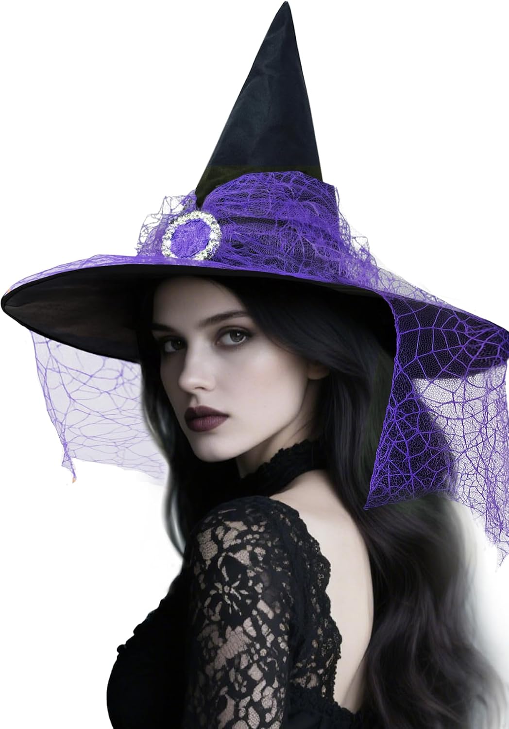 Zando Lace Witch Hats for Women - Halloween Cosplay Costume Accessories Foldable Hanging Witch Wizard Hats for Decorations
