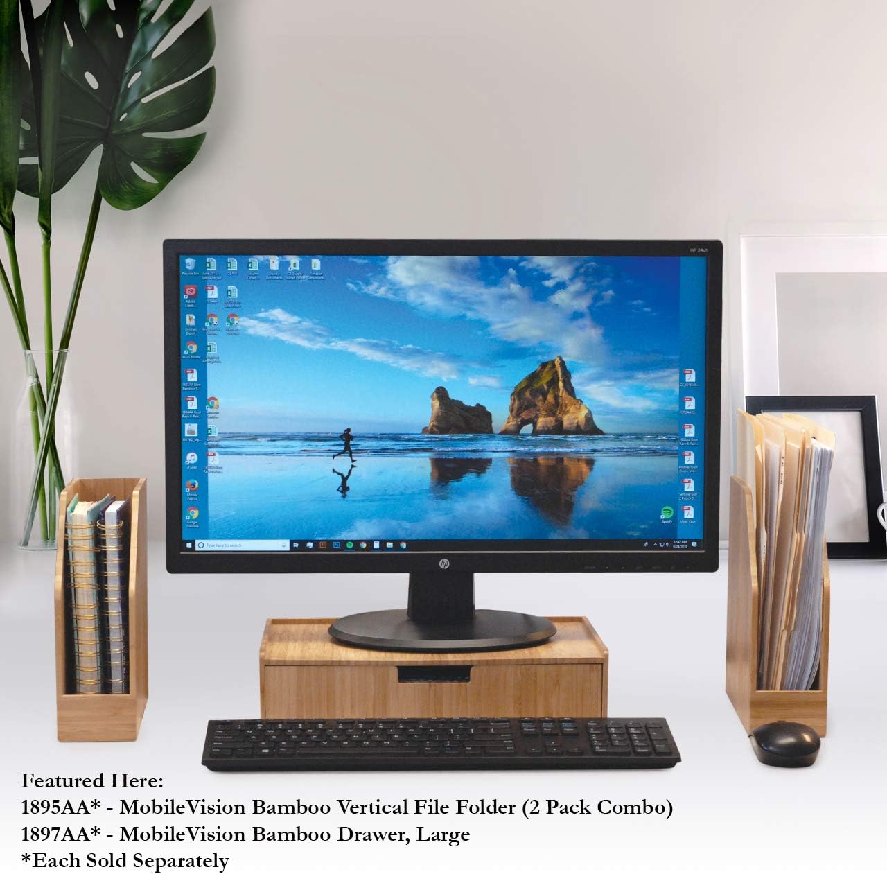 MobileVision Bamboo Vertical File Folder Holder & Office Product Organizer, Store Files, Magazines, Notepads, Books and