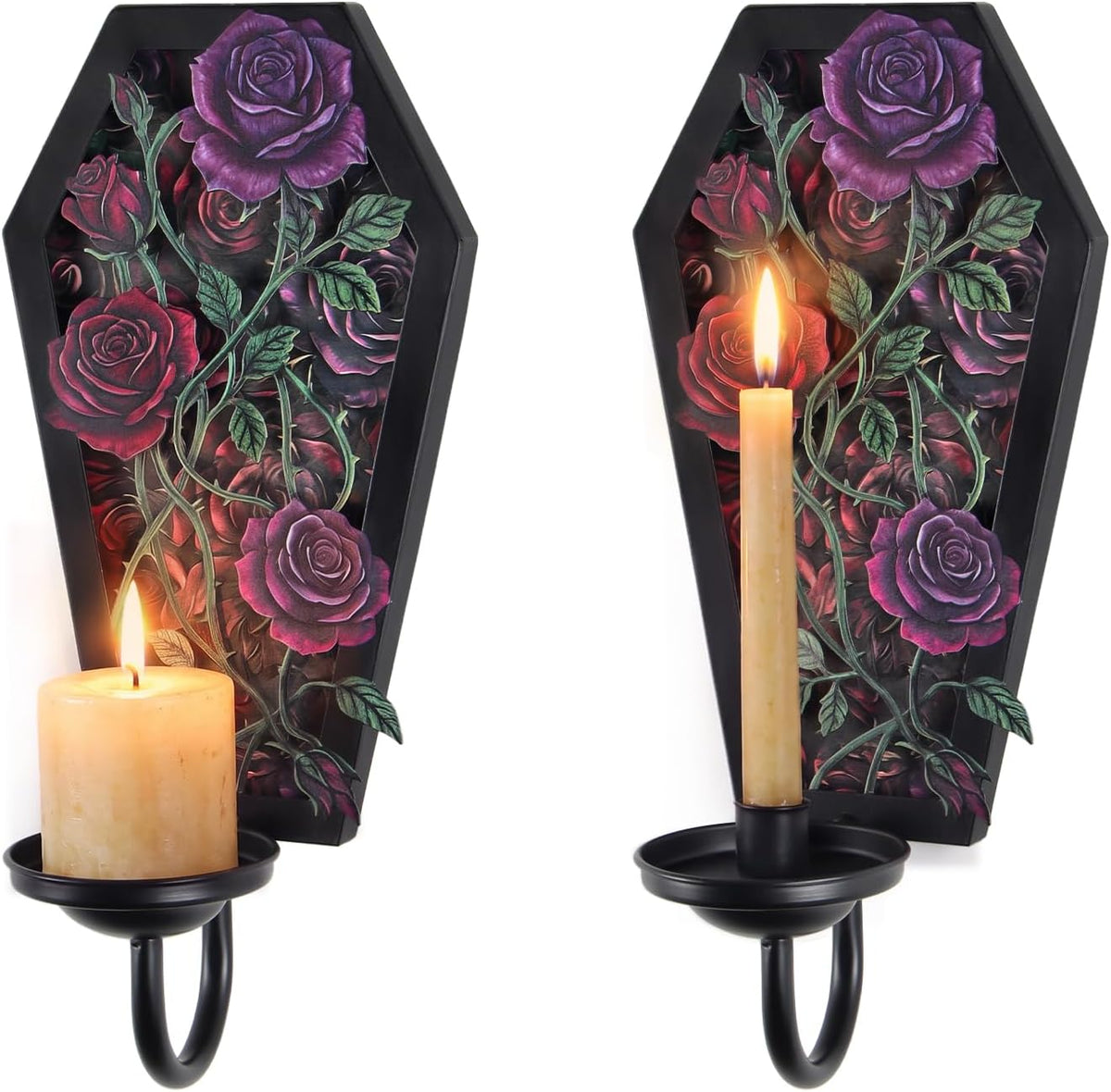 Black Candelabra Candle Holders for Pillar Candles 10.6 inch Tall, 5 Candle Candlestick Holder for 1/2-1 inch Taper Candles Halloween Candelabra Decoration Easy Assembly (Black Glossy-3 Arm)