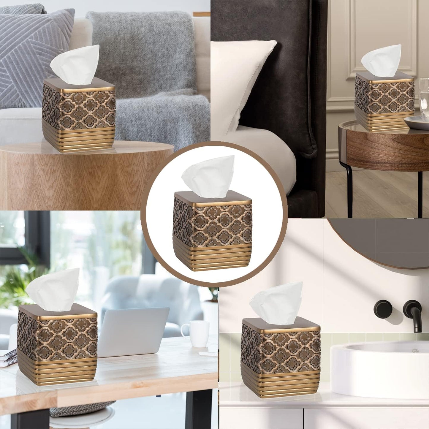 Zahari Home 2pc Spindle Modern Bath Accessories Set Waste Basket & Tissue Box Modern Classic Contemporary Decorative