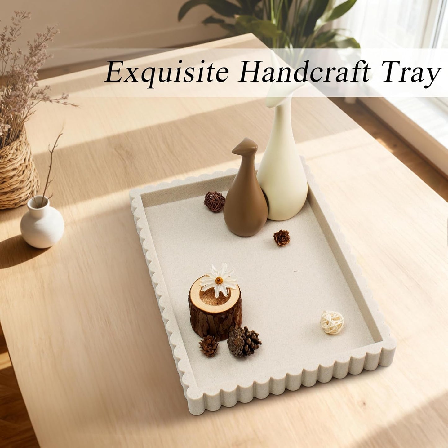Scalloped Coffee Table Tray / Beige