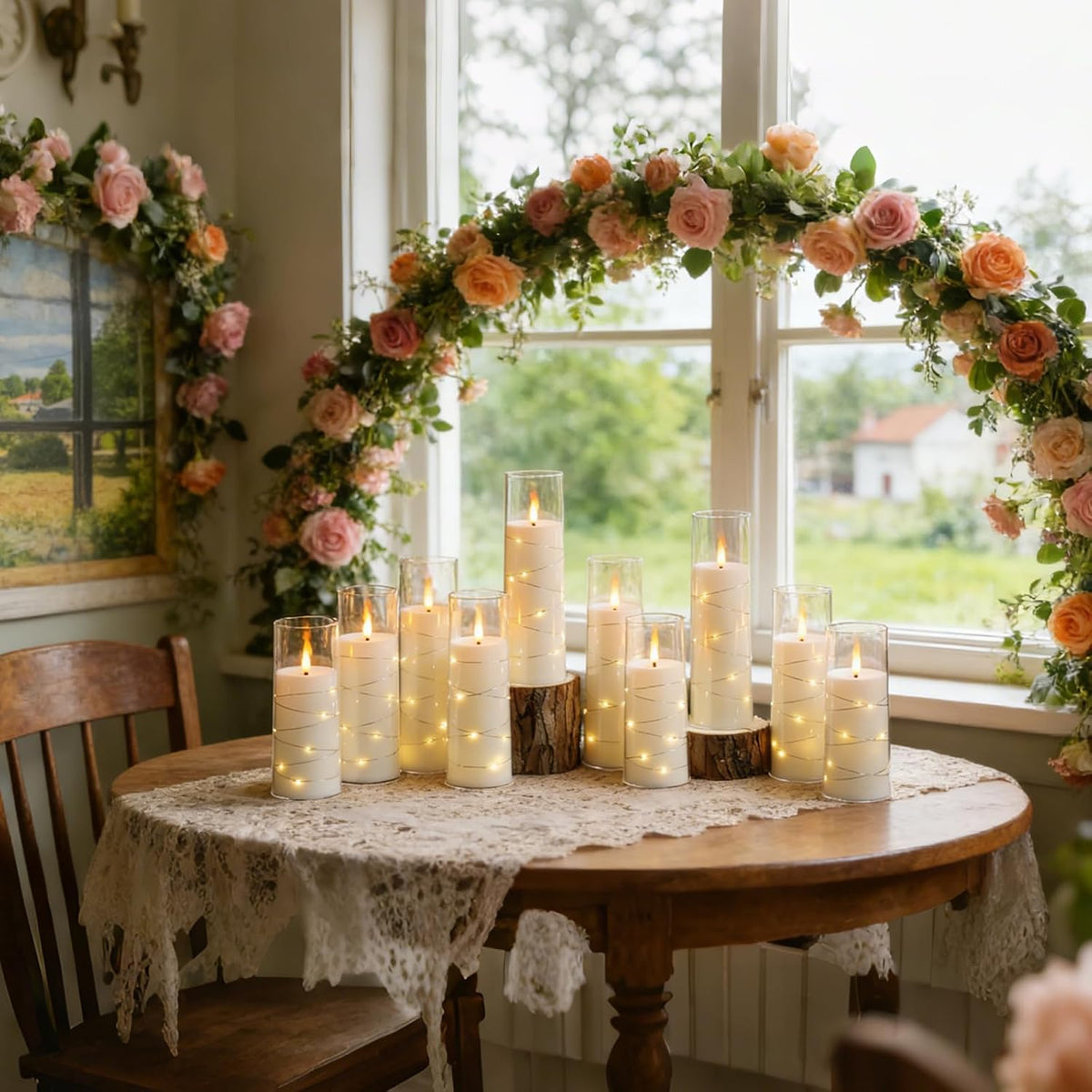 Flameless Candles,with Embedded Star String, Battery Operated Candles Flickering LED Pillar Candles with Remote Control