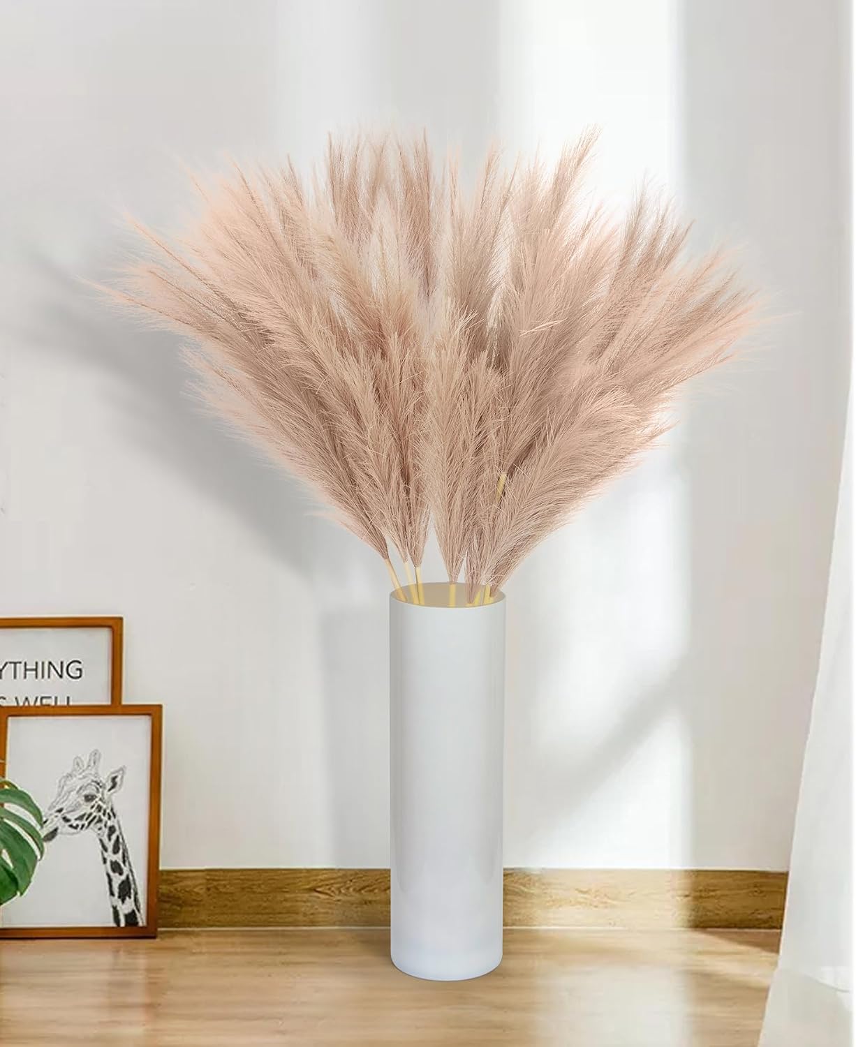 45" Pampas Grass Decor Long Stem Artificial Flower Floor Vase Tall Faux / 45" Brown Style / Set of 9