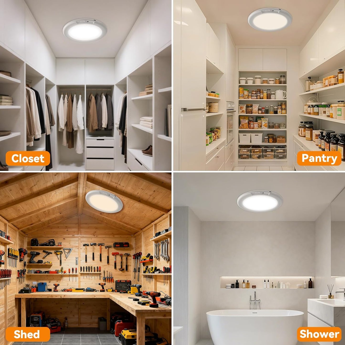 KYEKIO 2Pack Rechargeable LED Ceiling Light/Shower Light with Remote | Motion Sensor, Wireless Magnetic Easy-Install, 3