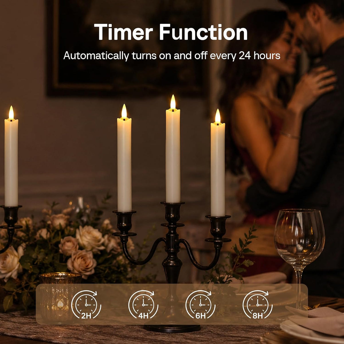 Rechargeable LED Taper Candles with Remote Timer, Flameless Ivory Real Wax Set of 6 with Charging Station, Flickering