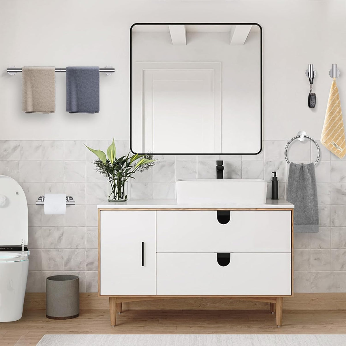 Polished Chrome Towel Bar Bathroom Hardware Accessories Set, 5 Pieces Toilet Paper Holder Towel Racks Set for Bathroom