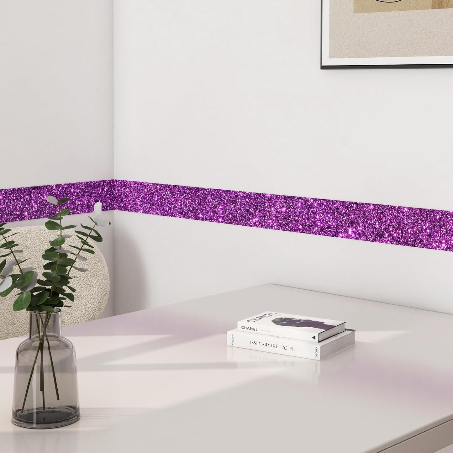Violet Glitter Wallpaper Border Peel and Stick Wall Border Trim Removable Room / 3.9 x 200 / Purple
