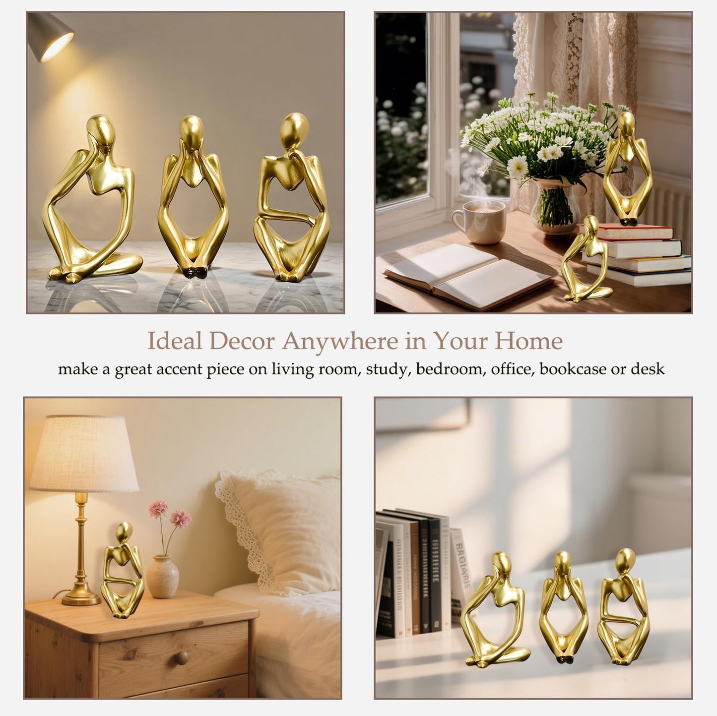 Thinker Statue Abstract Art Thinker Figurines Home Decor / Gold / Set of 3