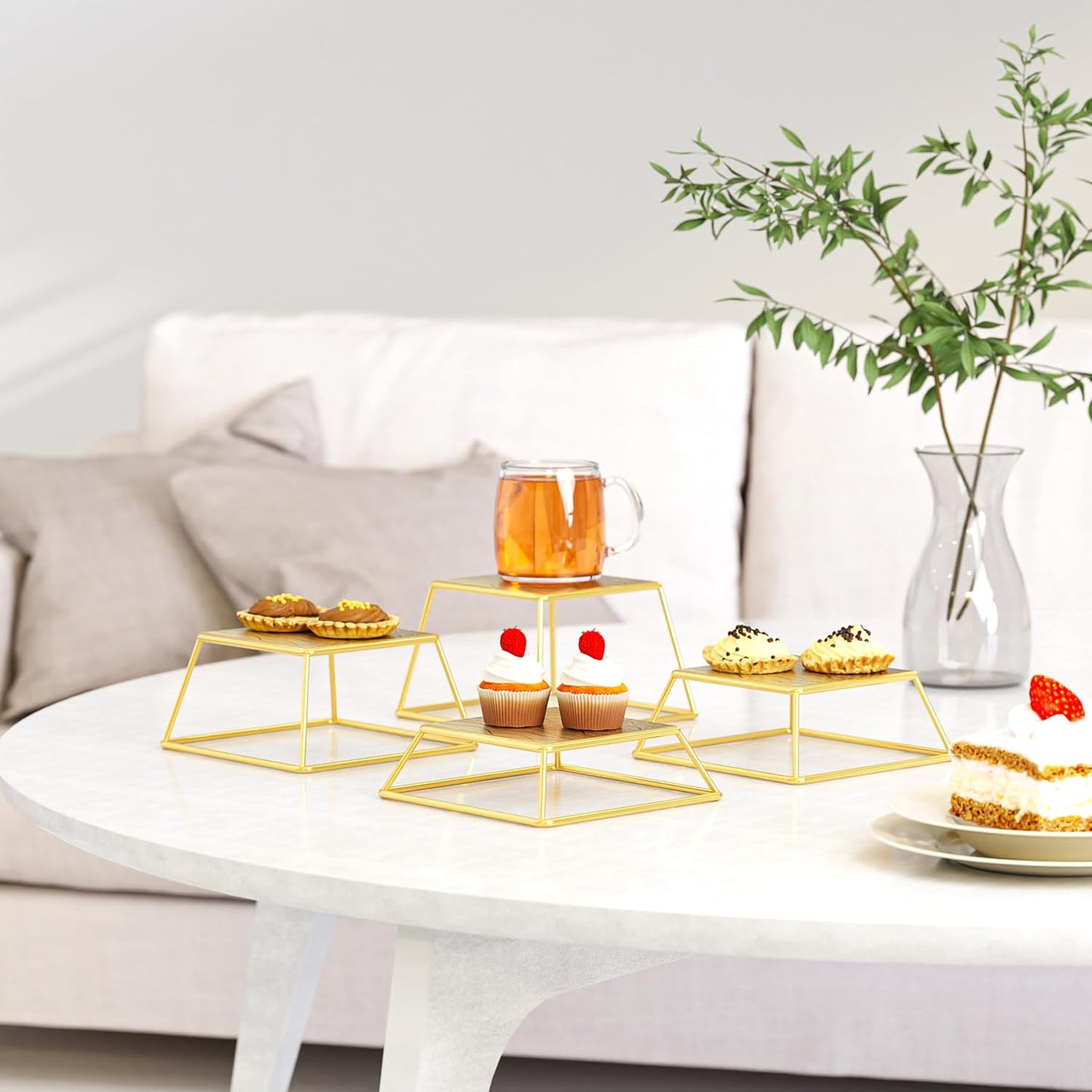 Dessert Table Risers Display Stands Food display Gold Metal Square Retail Pizza / 4p-gold-metal