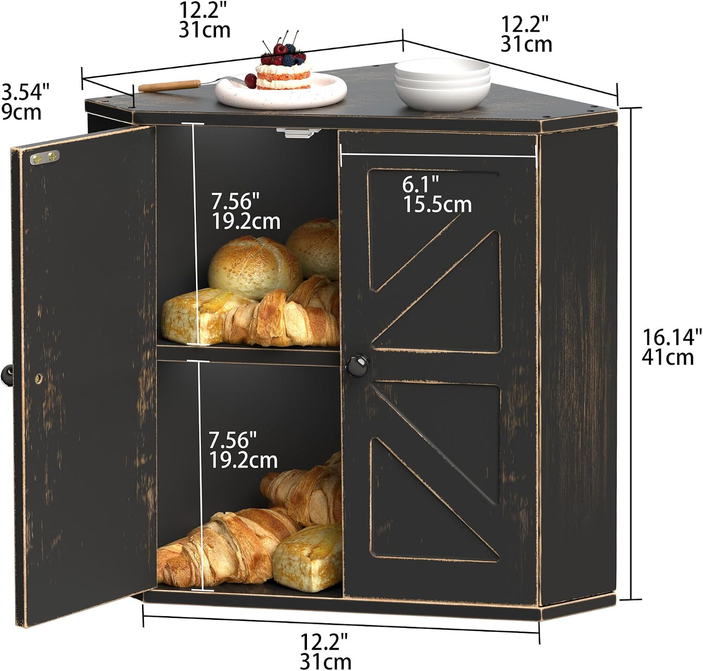 Corner Bread Box for Kitchen Countertop, Storage Container for Homemade Bread, Double Layer BreadBox, Large Capacity