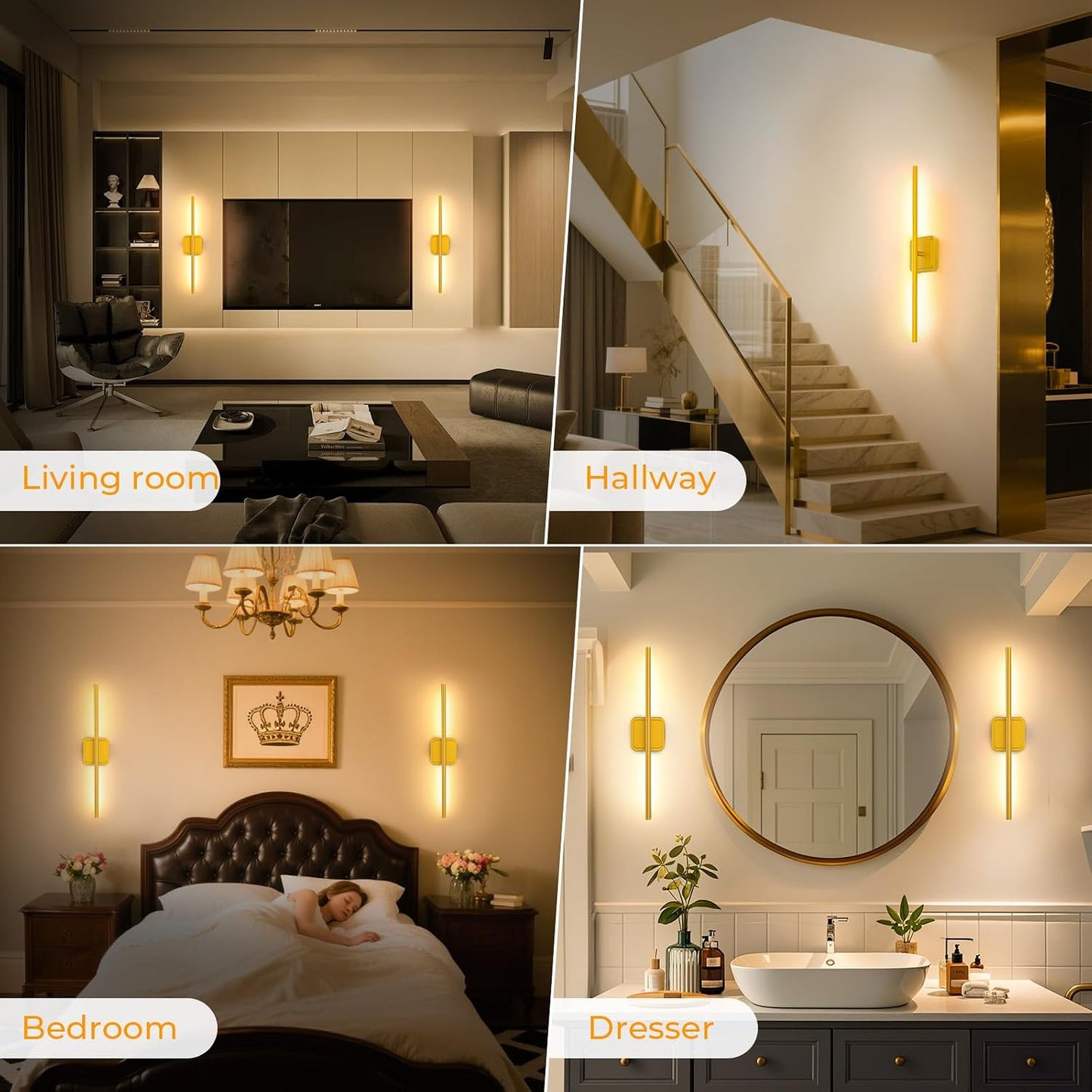 Rechargeable Wall Light Detachable 360°Rotate Wireless Dimmable 4 Pack | Battery Operated Wall Sconce 3000-6500K with