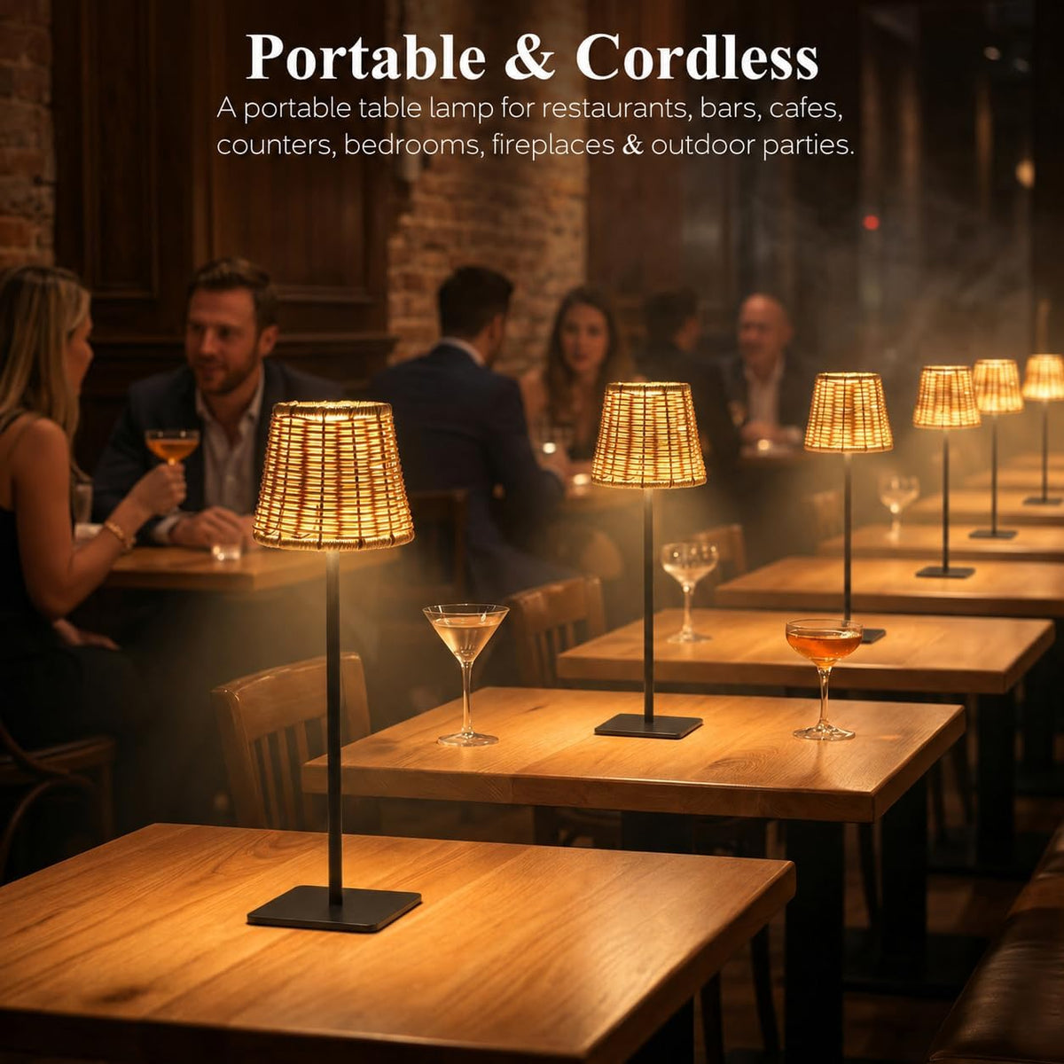 2 Pack Rattan Table Lamp, Rechargeable Small Wicker Lamp | Wedding Cordless Boho Rattan Lamp Shade with Dimmable LED