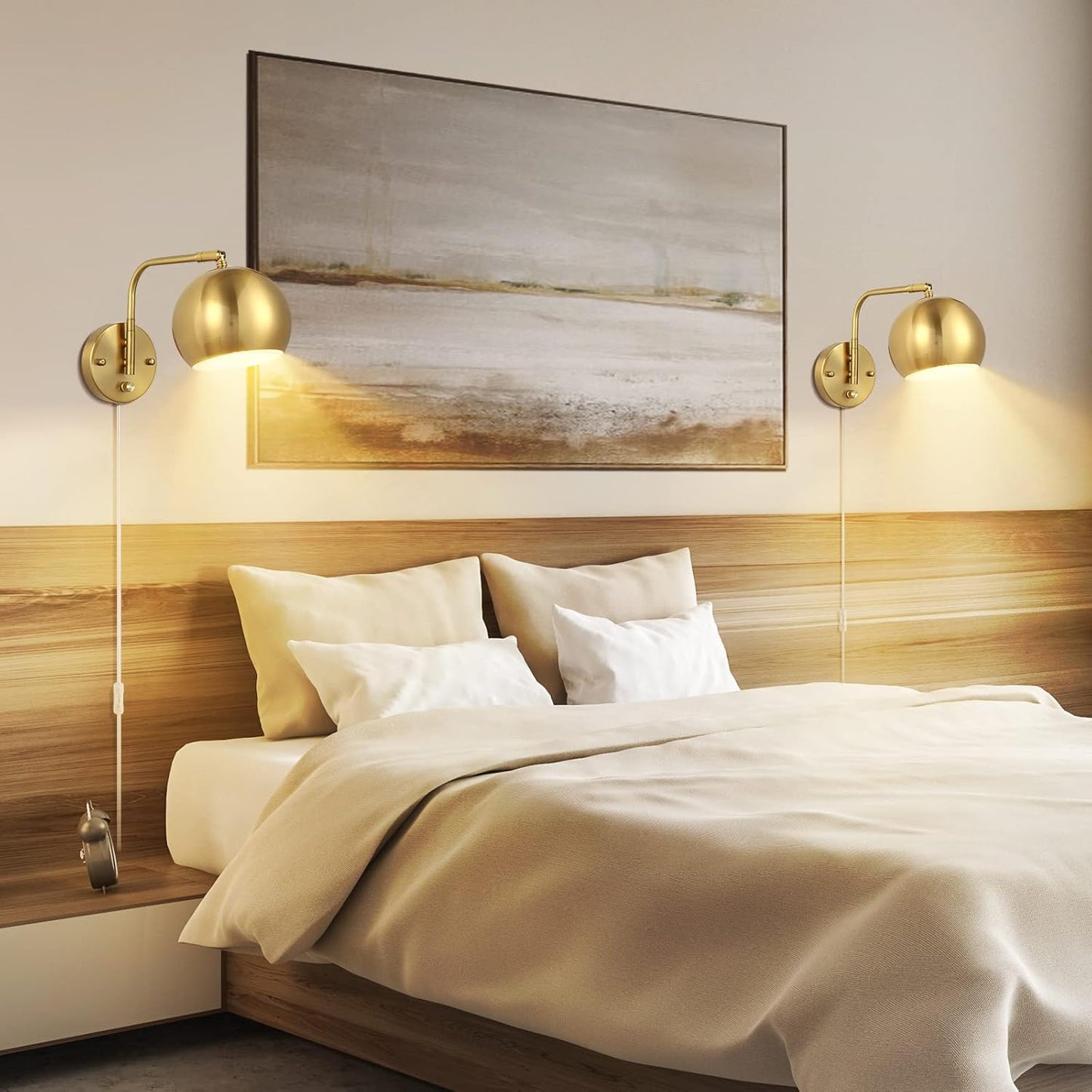 VATONI Wall Sconces Plug in, Dimmable Wall Sconce Swing Arm Wall Lights with Plug in Cord and Dimmer On/Off Knob