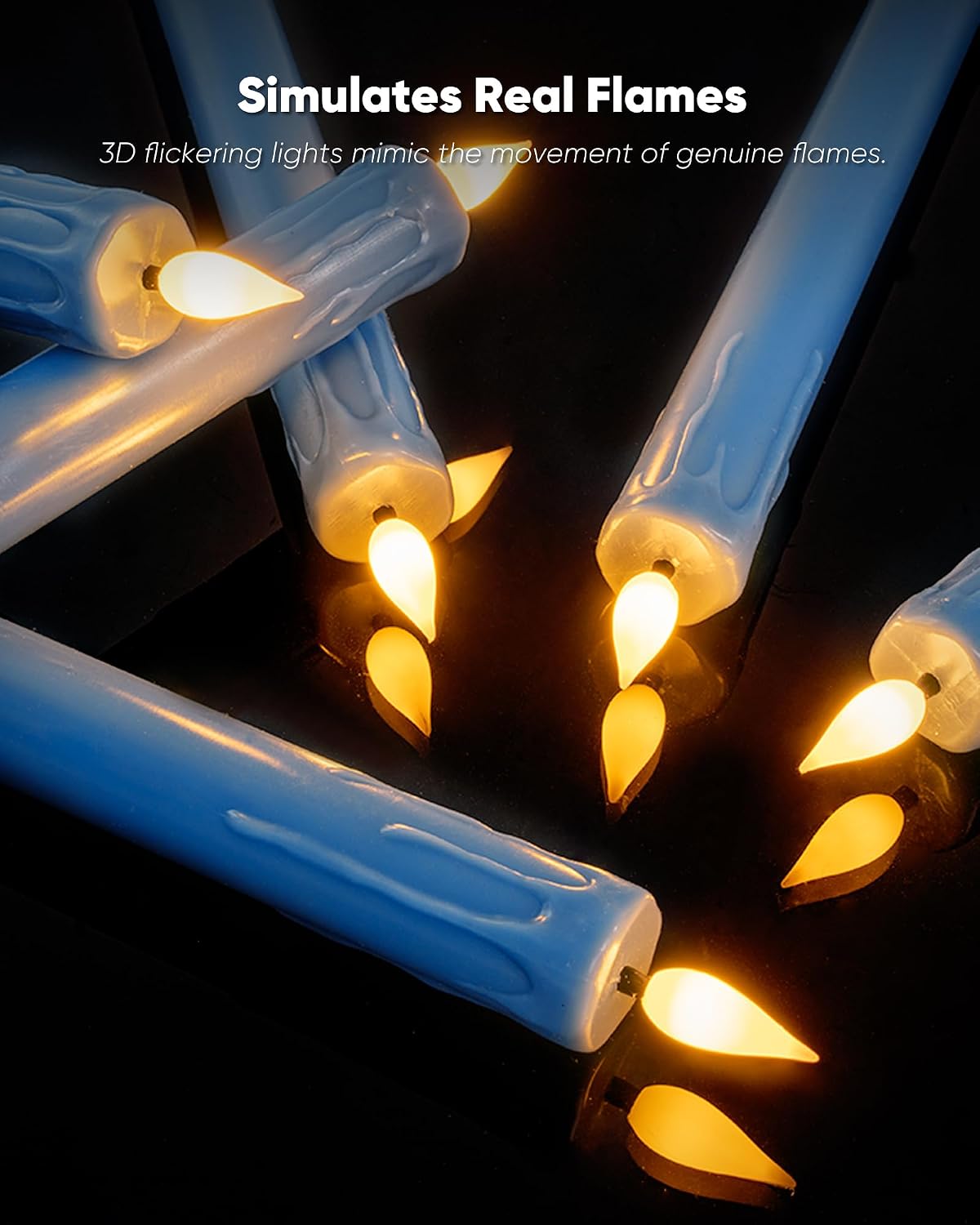 Homemory 6 Pcs Real Wax Blue Flameless Taper Candles with Remote Timer, 9.6 Inches LED Fake Candlesticks, LED Candle