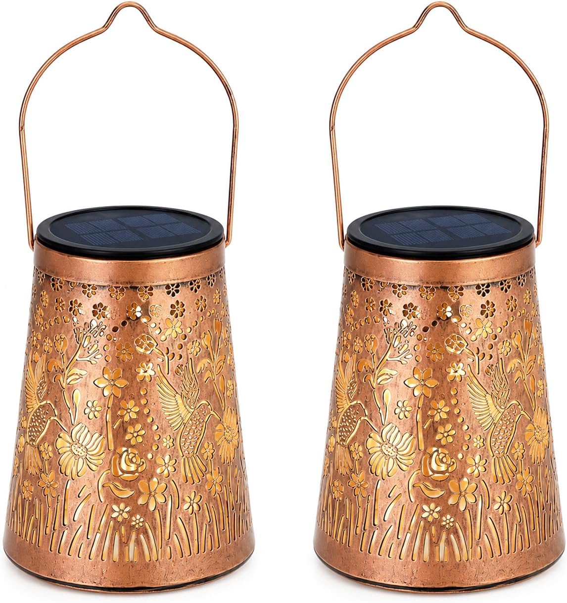 Brizled Hummingbird Solar Lantern Outdoor, 2 Pack Hanging Solar LED Lantern Waterproof, Warm White Outdoor Tabletop Lantern Lamp, Decorative Garden Lights for Patio Yard Porch Pathway Lawn Home Decor