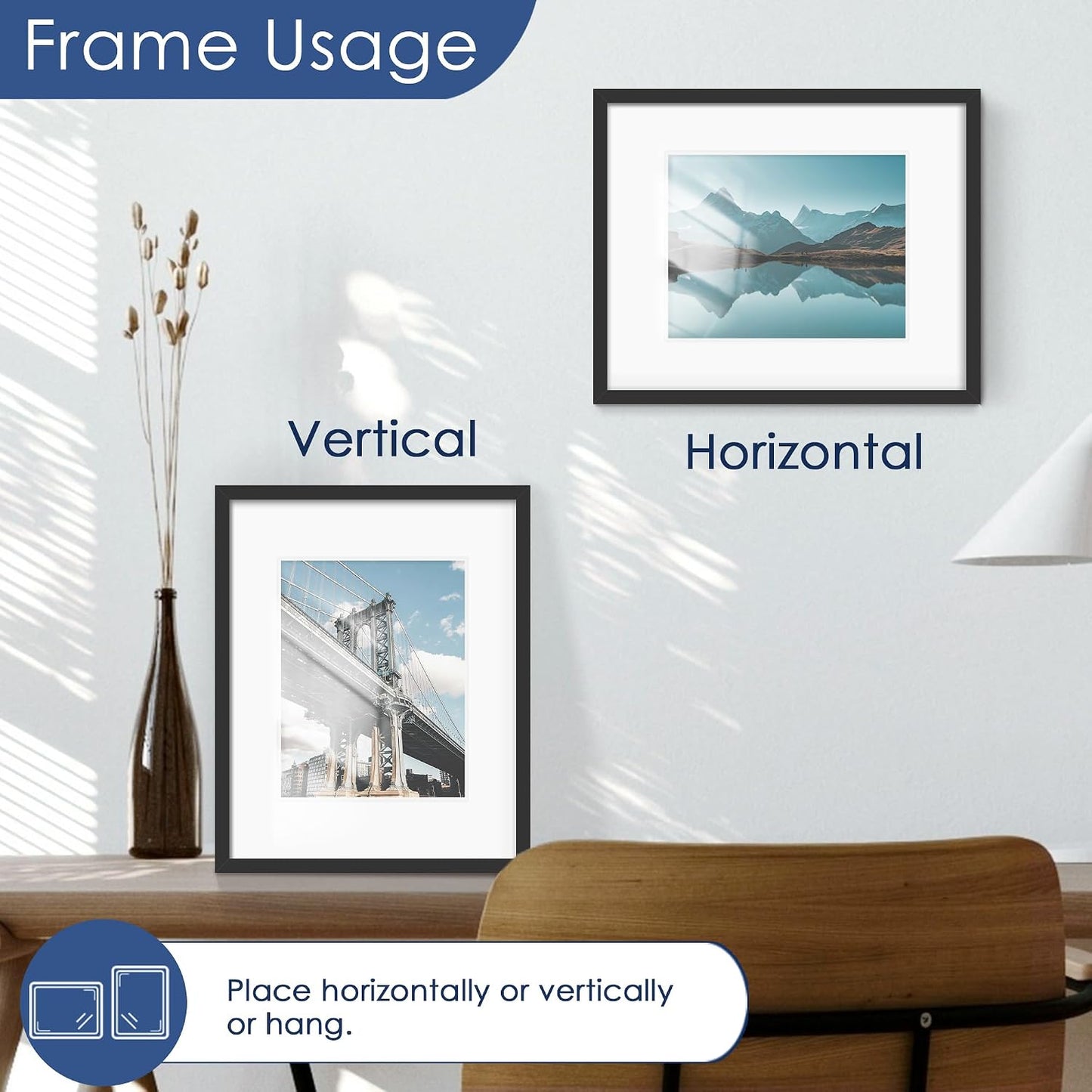 16x20 Picture Frame Set of 6, Wall Mounting Display, Black | Display 11x14 with Mat or 16x20 Without Mat, Horizontal or