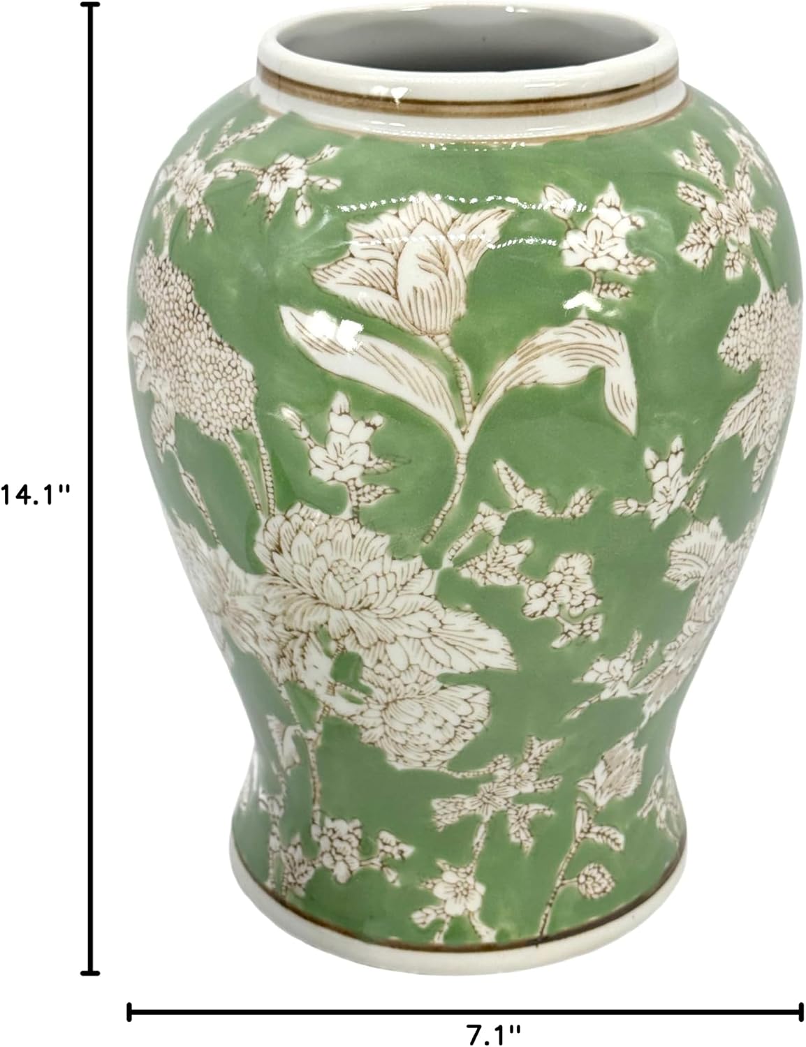 14" Green & White Floral Ceramic Porcelain Ginger Jar Floral Home / 14" Green & White Ginger Jar