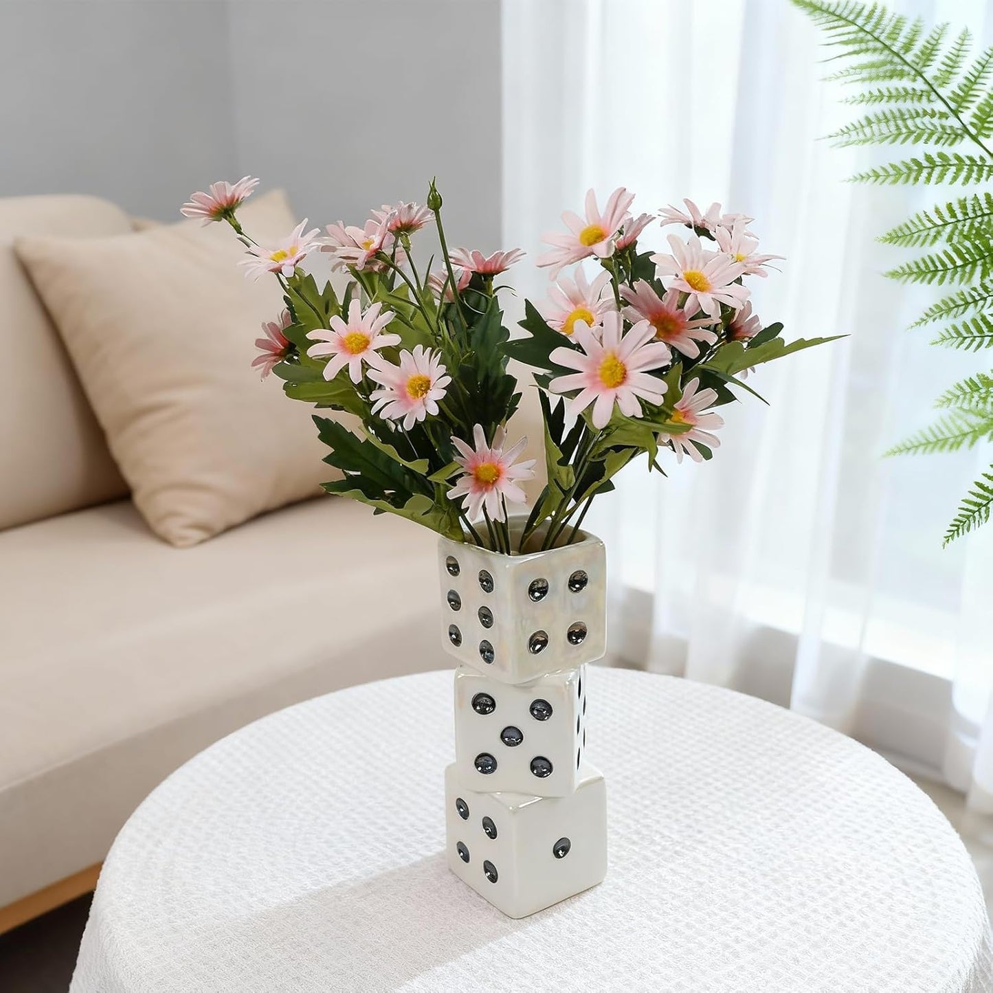 Ceramic Dice Vase / White Dice Vase