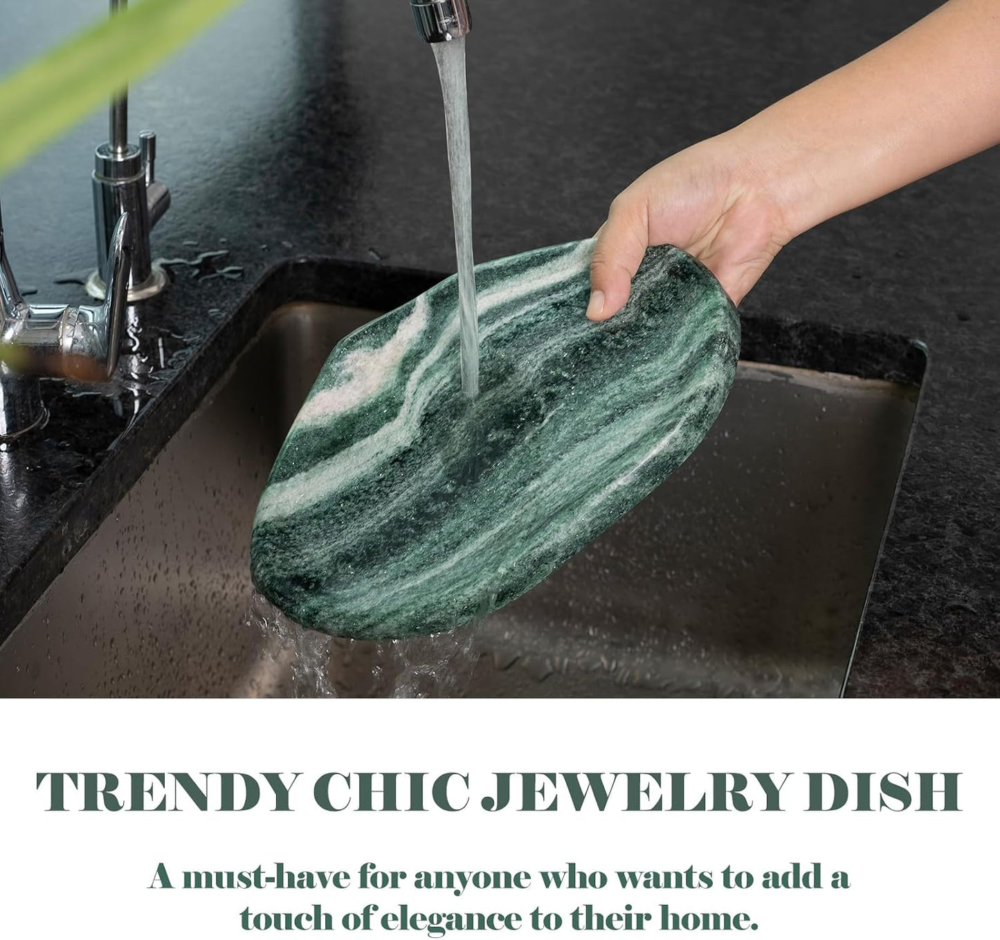Marble Jewelry Tray Trinket Dish / VERDE LAPPONIA / 9.75"L X6.5"W X0.7"H