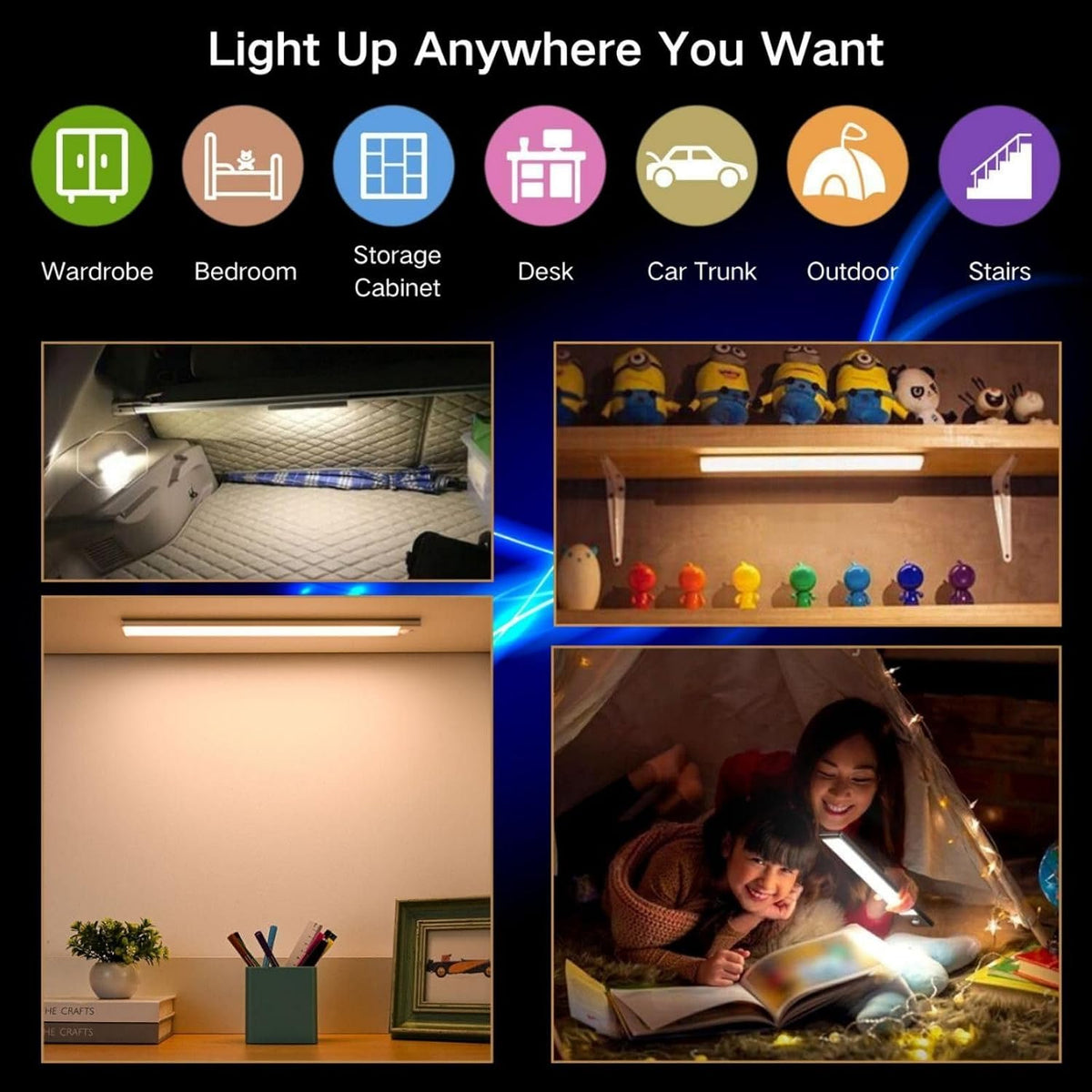 Motion Sensor Under Cabinet Lighting-Magnetic Rechargeable Closet Lights for Kitchen,Stairs,Wardrobe | 3-Color Dimmable
