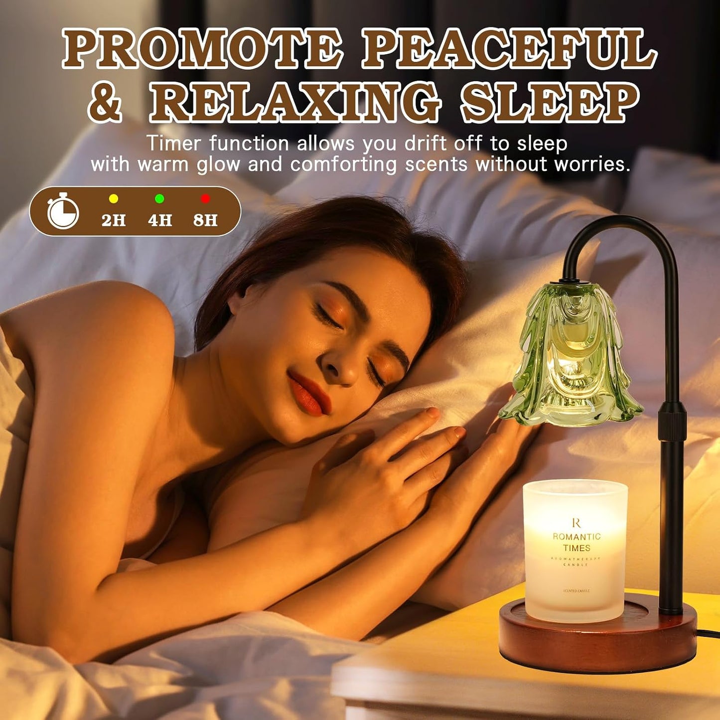 Small Candle Warmer Lamp with Timer, Adjustable Green Lamp Warmer for Jar Candles, Christmas Birthday Gifts for Women