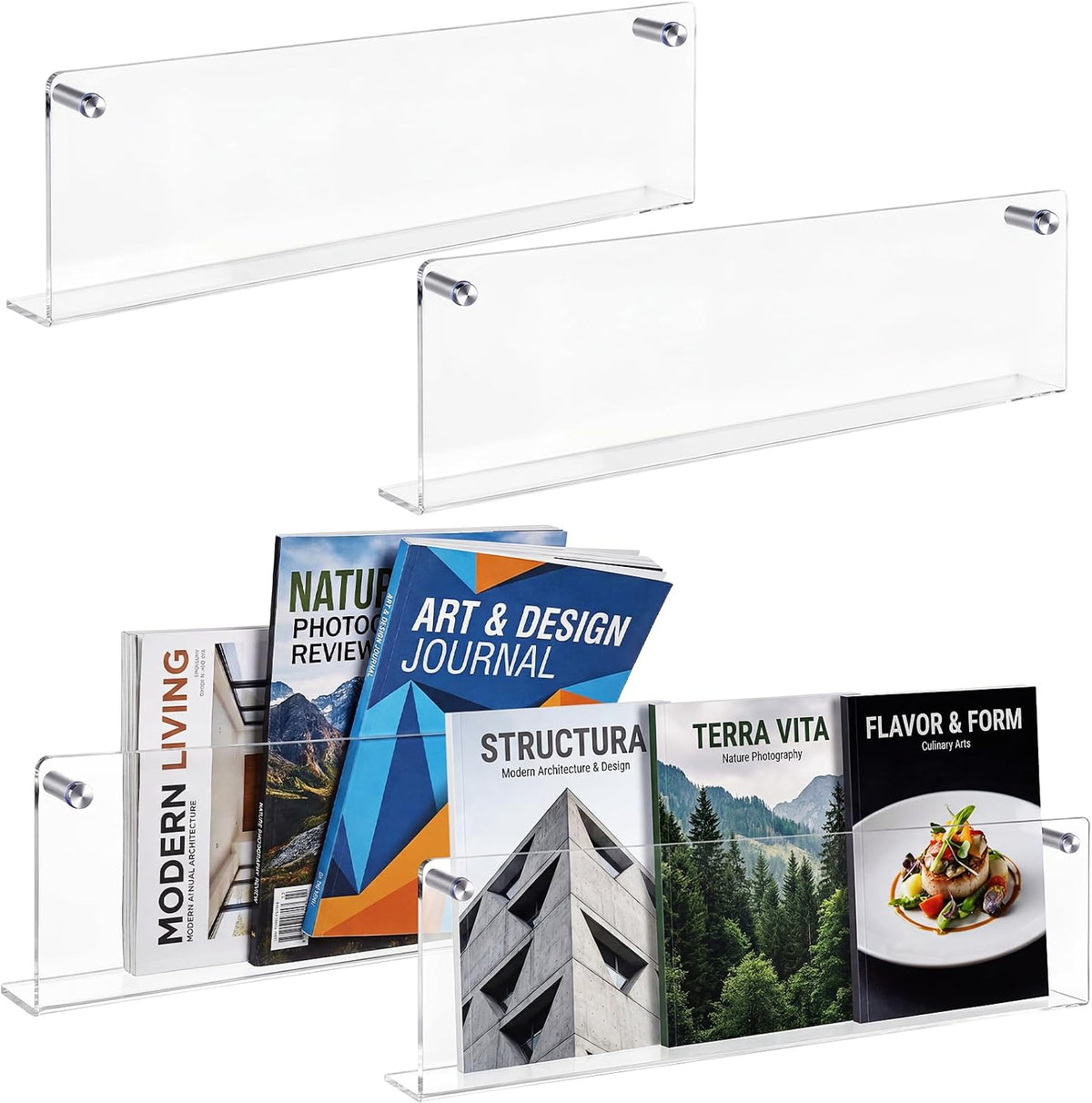 4 Pack Clear Acrylic Magazine Holder Brochure Holder Wall Mount Hanging Bookshelf Literature Storage Rack for Document