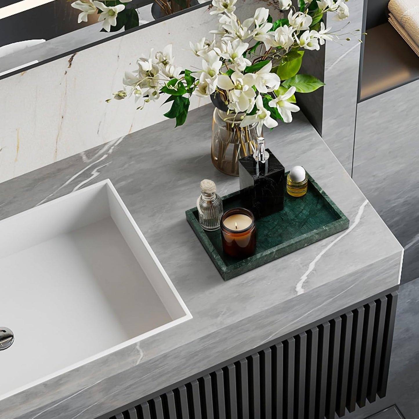 Real Natural Marble Tray / Green / 12 x 8 x 1.2