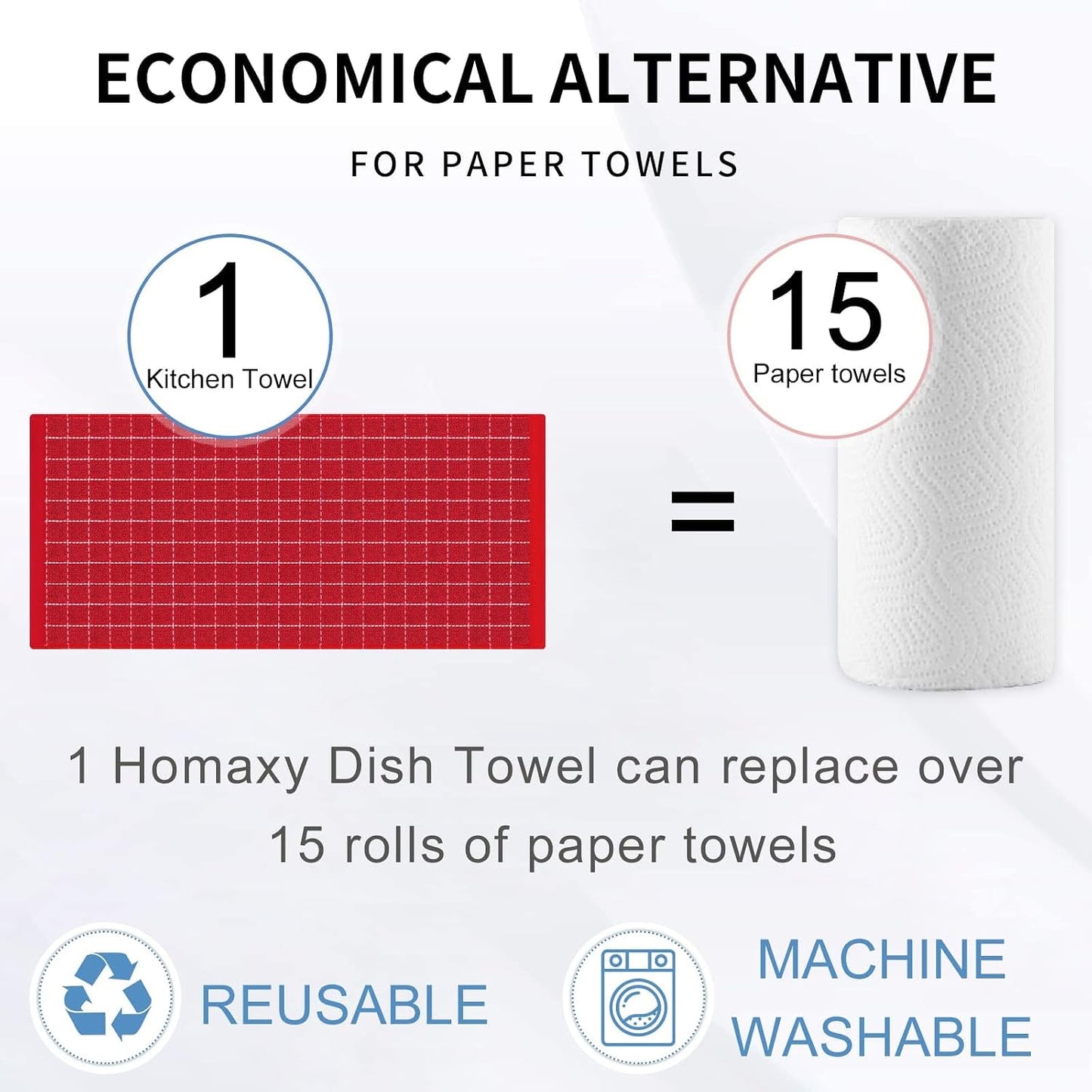 Homaxy 100% Cotton Terry Kitchen Towels, 12 Pack, Red | Ultra Soft and Absorbent Dish Towels for Kitchen, Suitable for
