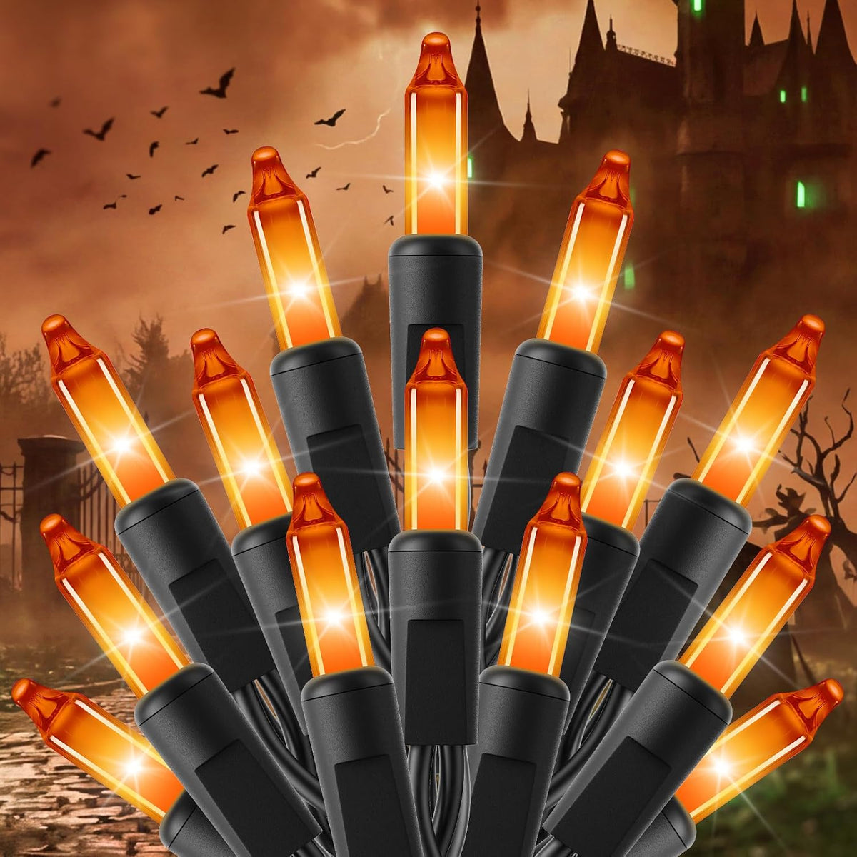 Minetom Orange Halloween Mini Lights, 100 Count 20 Feet Mini String Lights