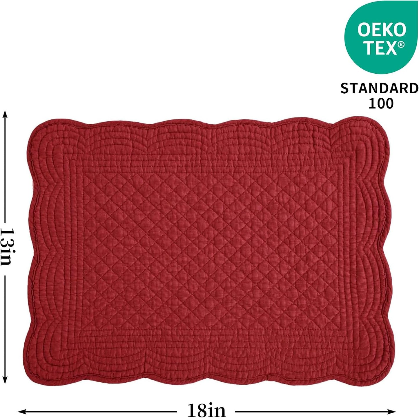 100% Cotton Quilted Placemats Set of 6,Washable Cloth Table Placemats for Kitchen & Dining Table