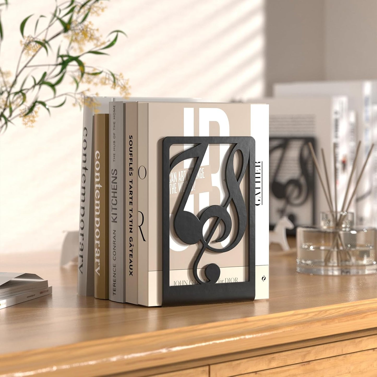 Metal Book Ends for Heavy Books & Shelves / Music / 1 Pair / Black
