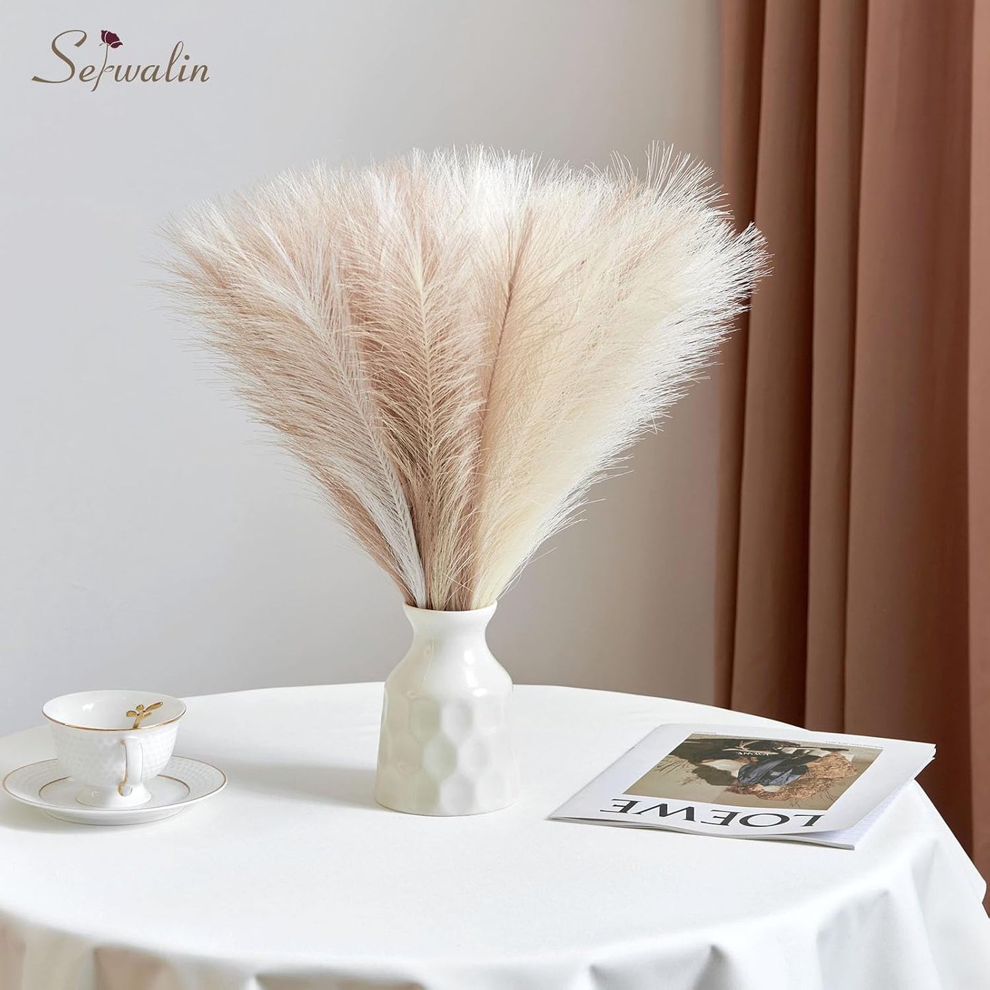 Faux Pampas Grass Bulk Boho Decor / G Ivory & Beige & Sand / Set of 60