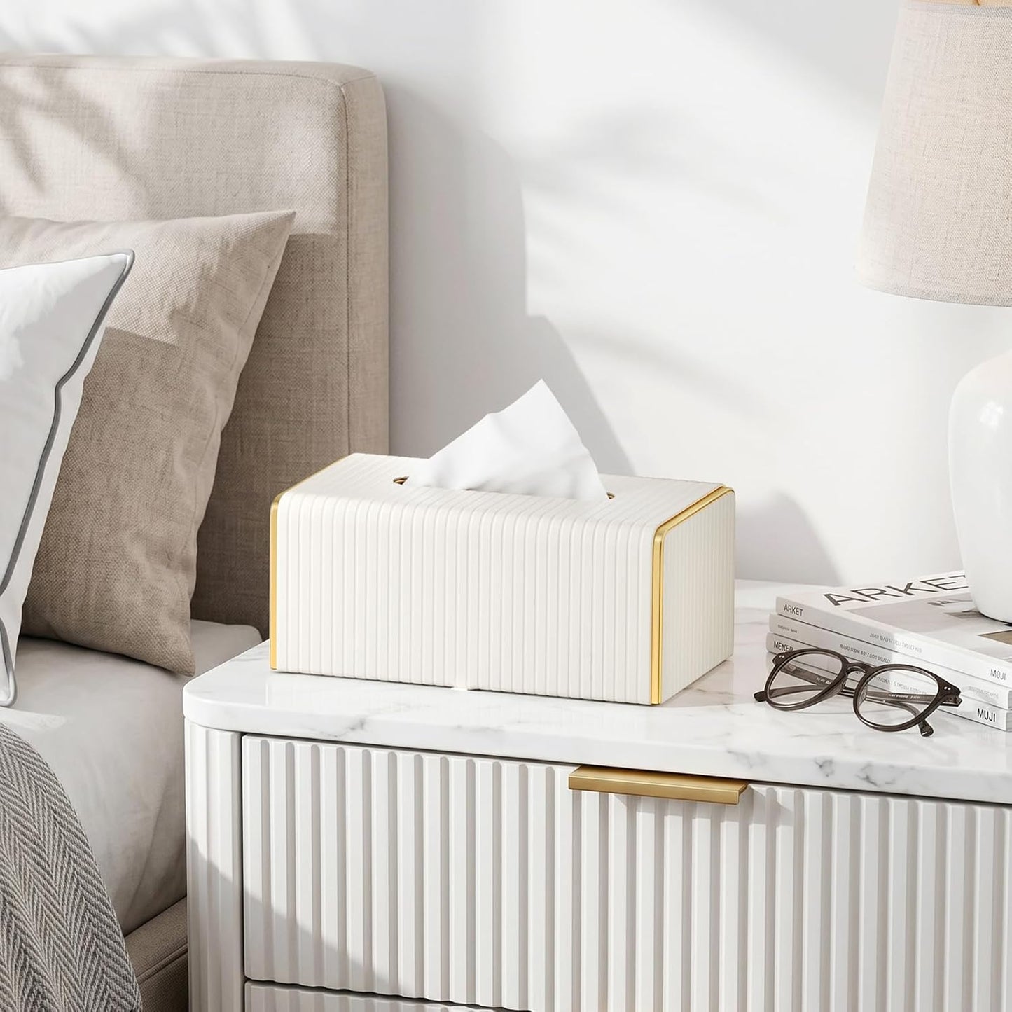 Long Tissue Box Holder Modern / Rectangular / White