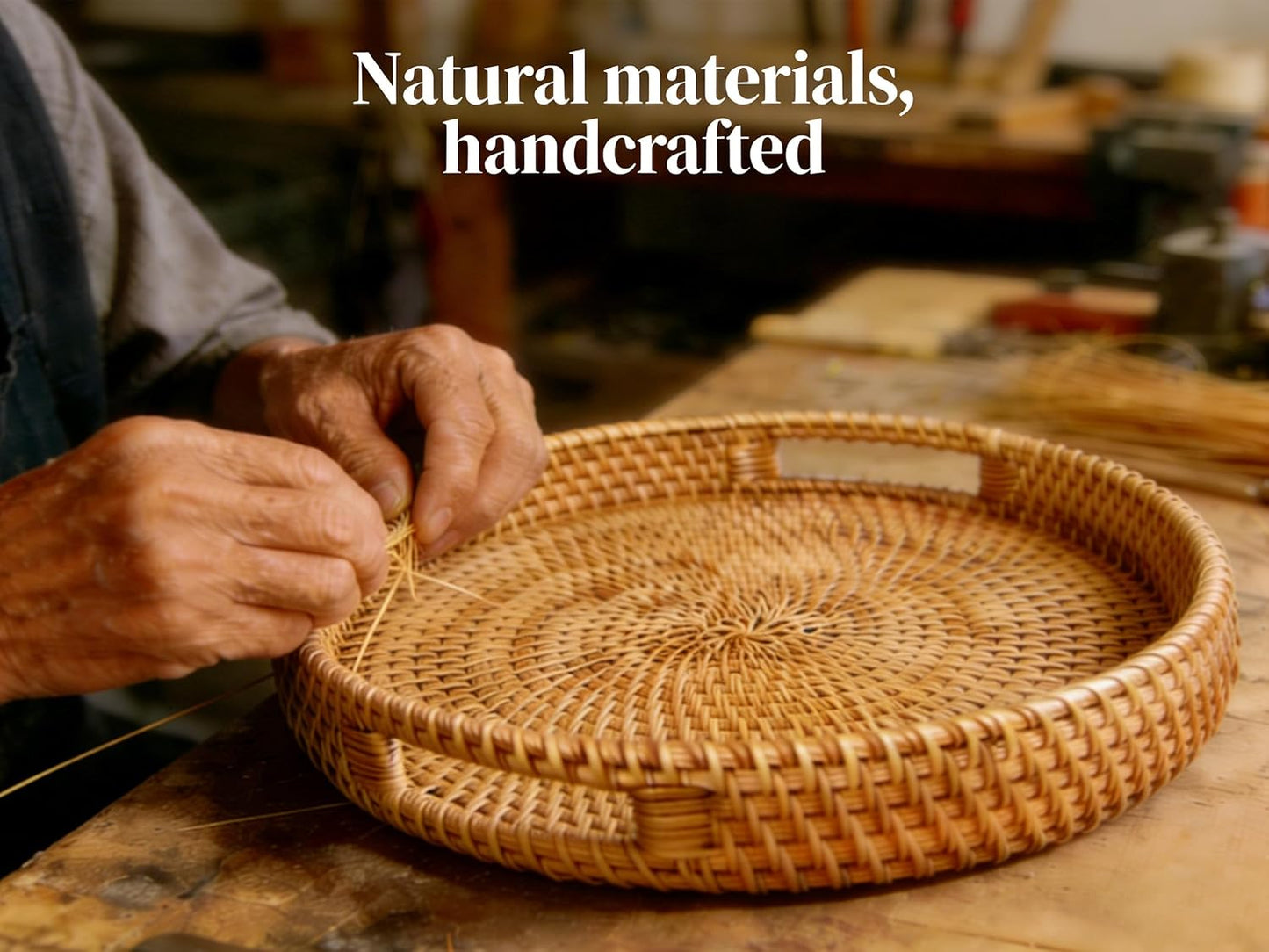 Round Rattan Trays / Natural / Set of 2