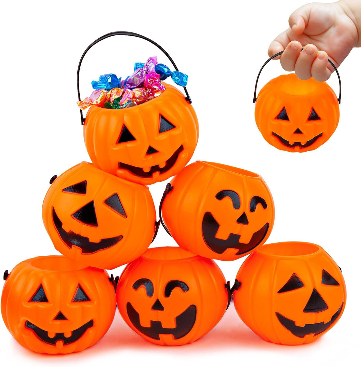 3 Otters 12PCS Mini Halloween Pumpkin Buckets, Small Pumpkin Candy Buckets