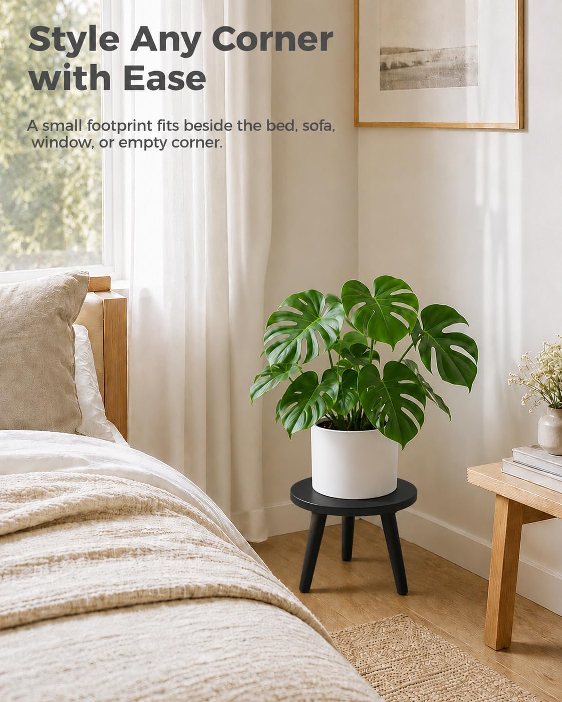 Plant Stand Indoor Small Plant Stand Wood Plant Stool Plant Table / Black Short