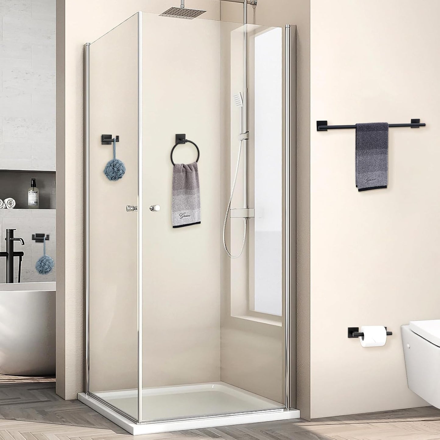 Matte Black Towel Bar Set, 5 Pieces Double Dase Toilet Paper Holder Bathroom Hardware Set, 23.6 Inch Stainless Steel