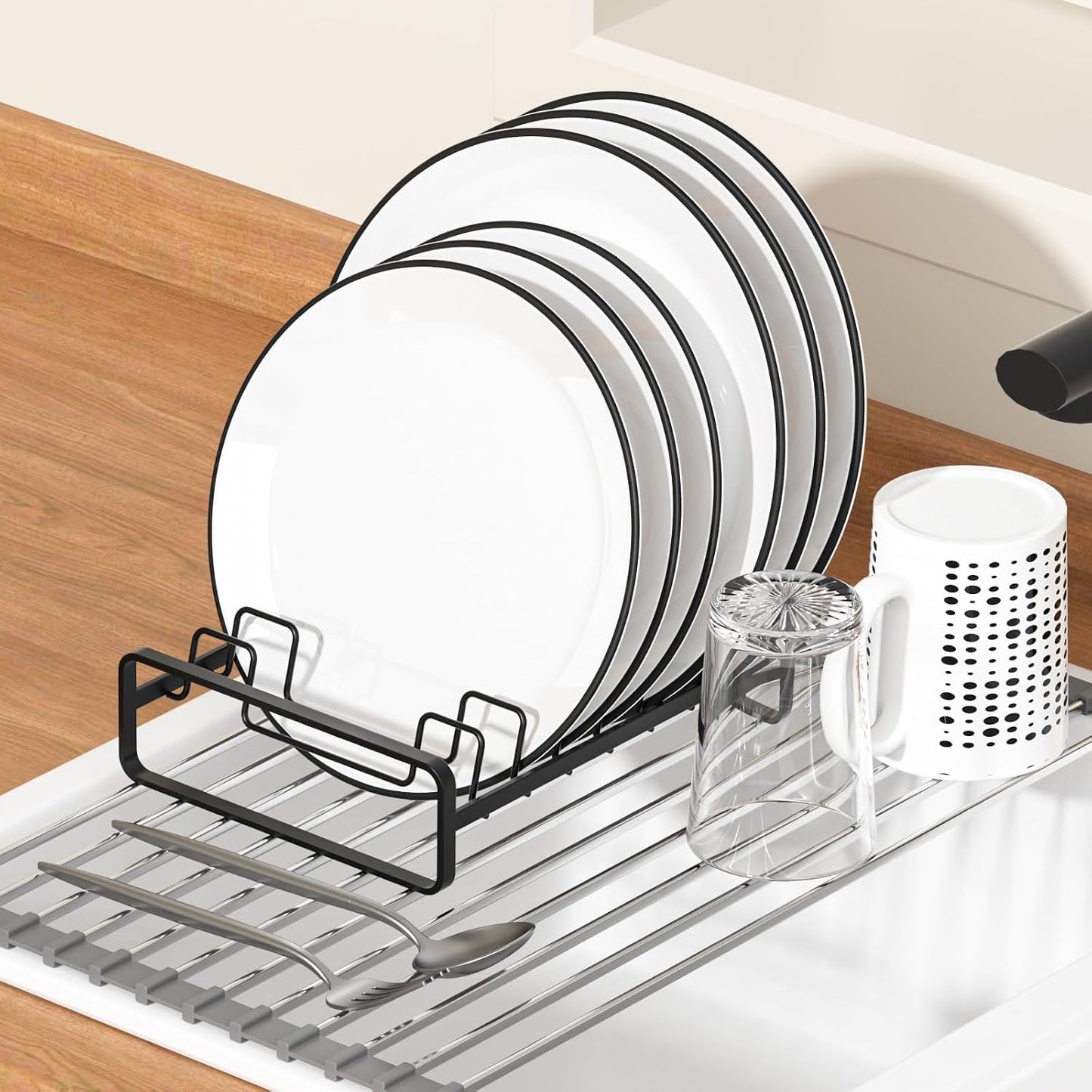 2 Pack Plate Holders Organizers 8 Slots Upright Cabinet Dish Drying Racks Metal Plate Stands (for 6In. 10In. Plates)