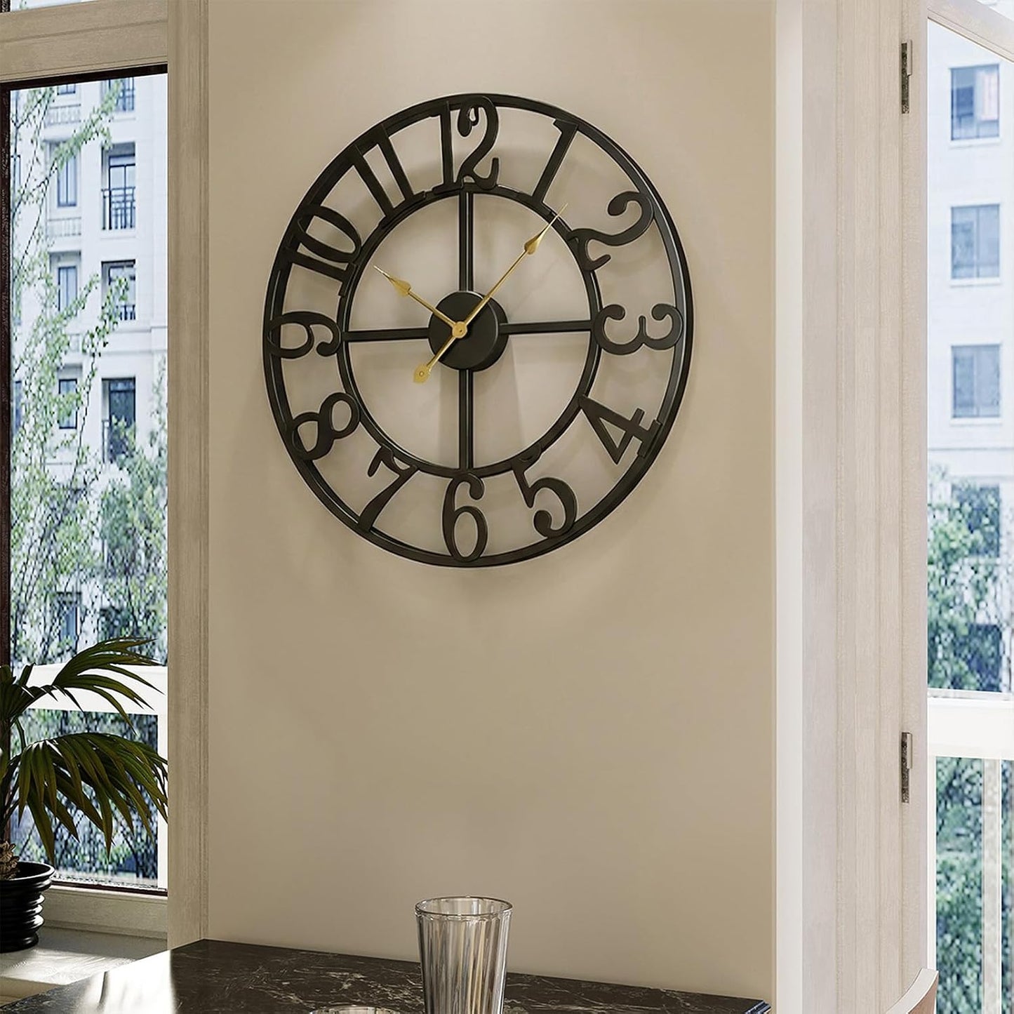 Cuspin Black Wall Clock 16 Inch Modern Clocks for Living Room Decor | Arabic Numerals, Battery operated, Silent non