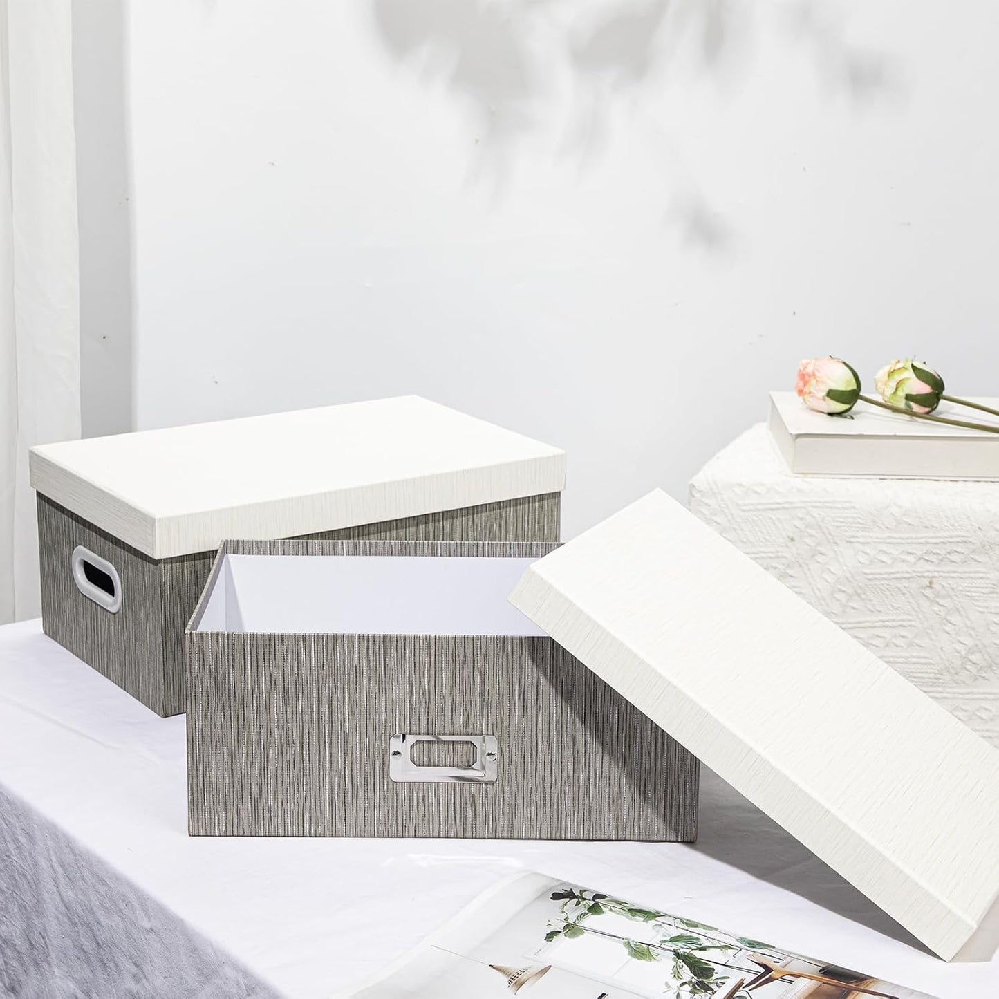 Decorative Storage Boxes / Greywhite / Gray / Set of 2
