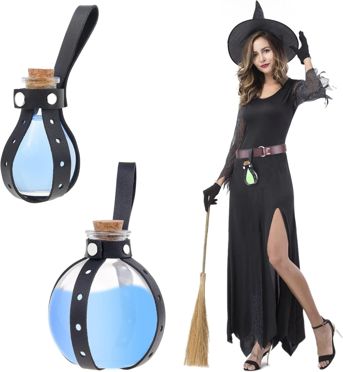 Eco-Fused Cosplay Potion Bottle with Holder - Clear Spherical, Wizard, Witch Costume Accessory - Stopper, Holder, Belt Loop